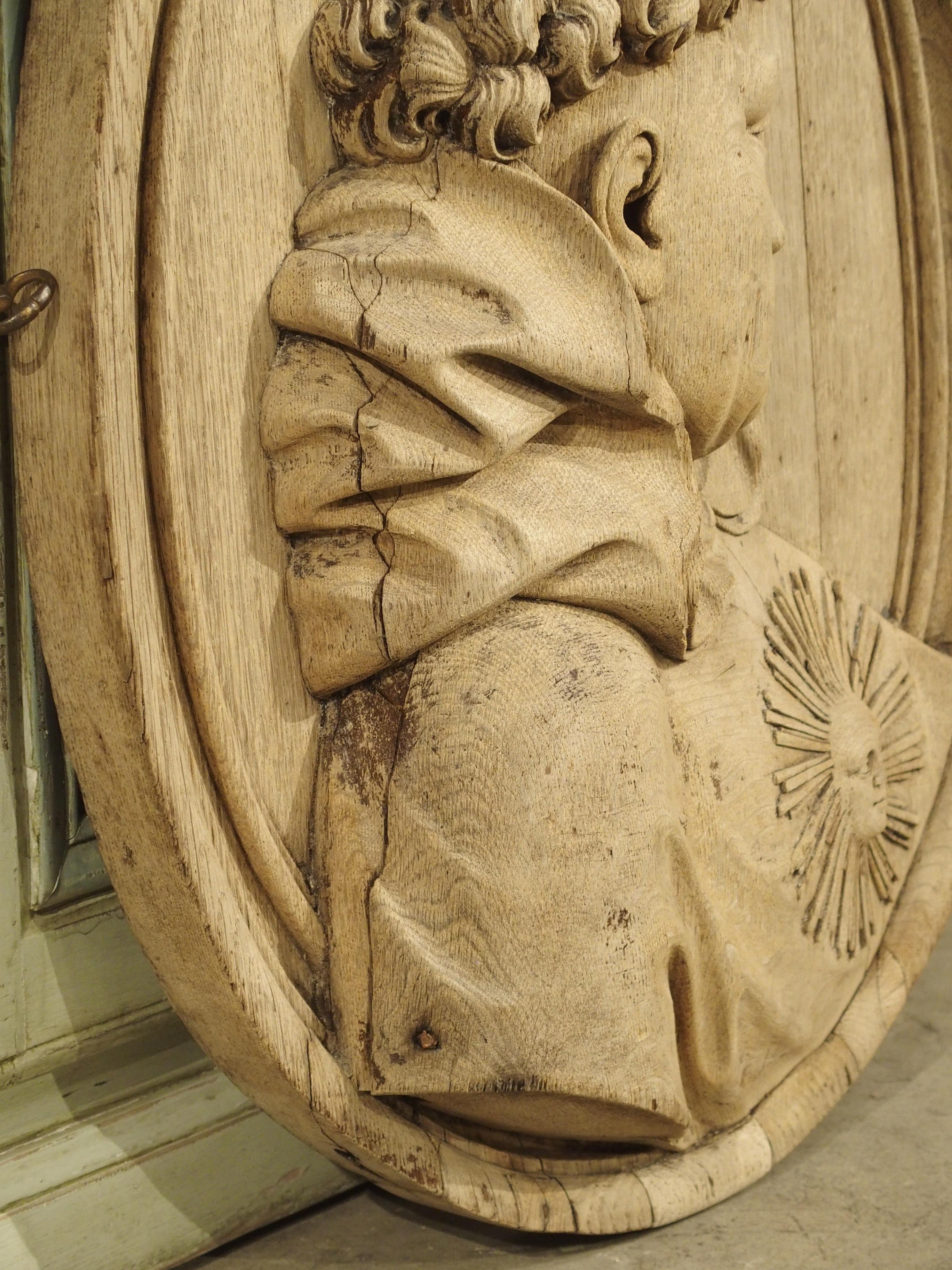 Impressive French Carved Heavy Oak Profile Plaque of a Monk, circa 1860 10