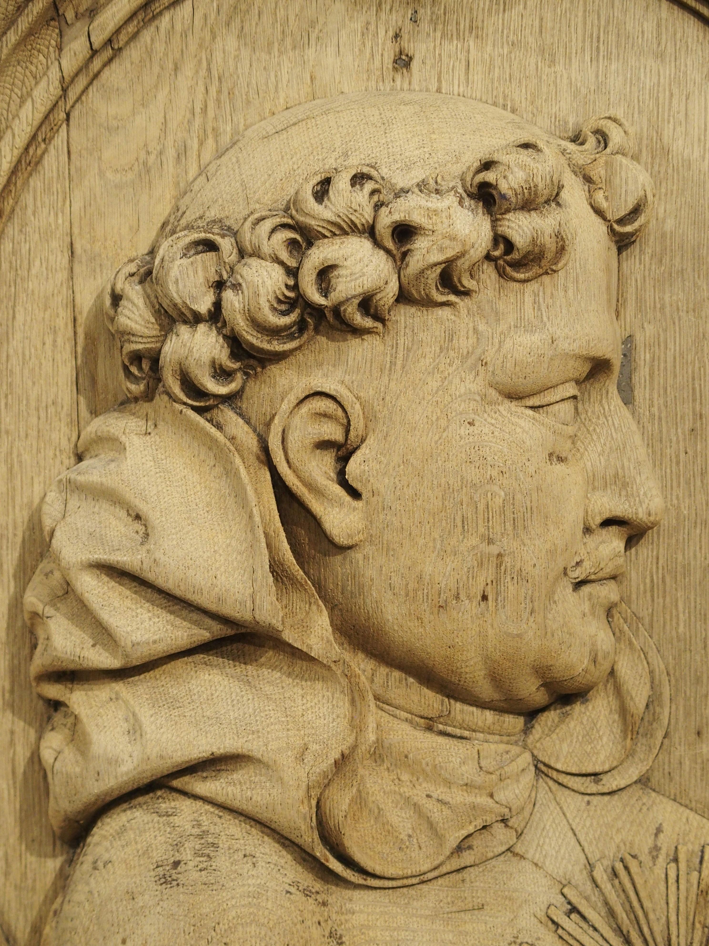 19th Century Impressive French Carved Heavy Oak Profile Plaque of a Monk, circa 1860