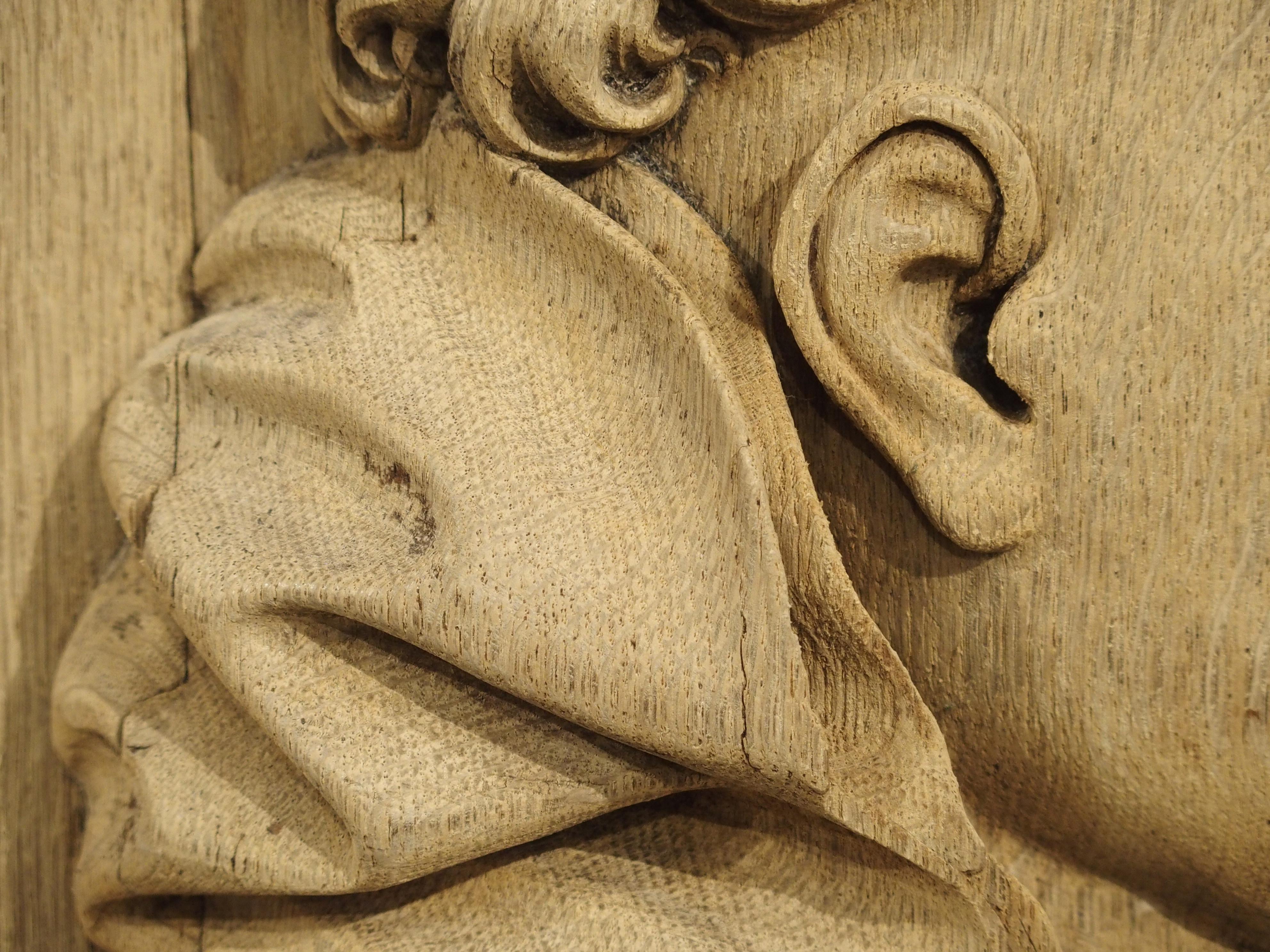 Impressive French Carved Heavy Oak Profile Plaque of a Monk, circa 1860 2