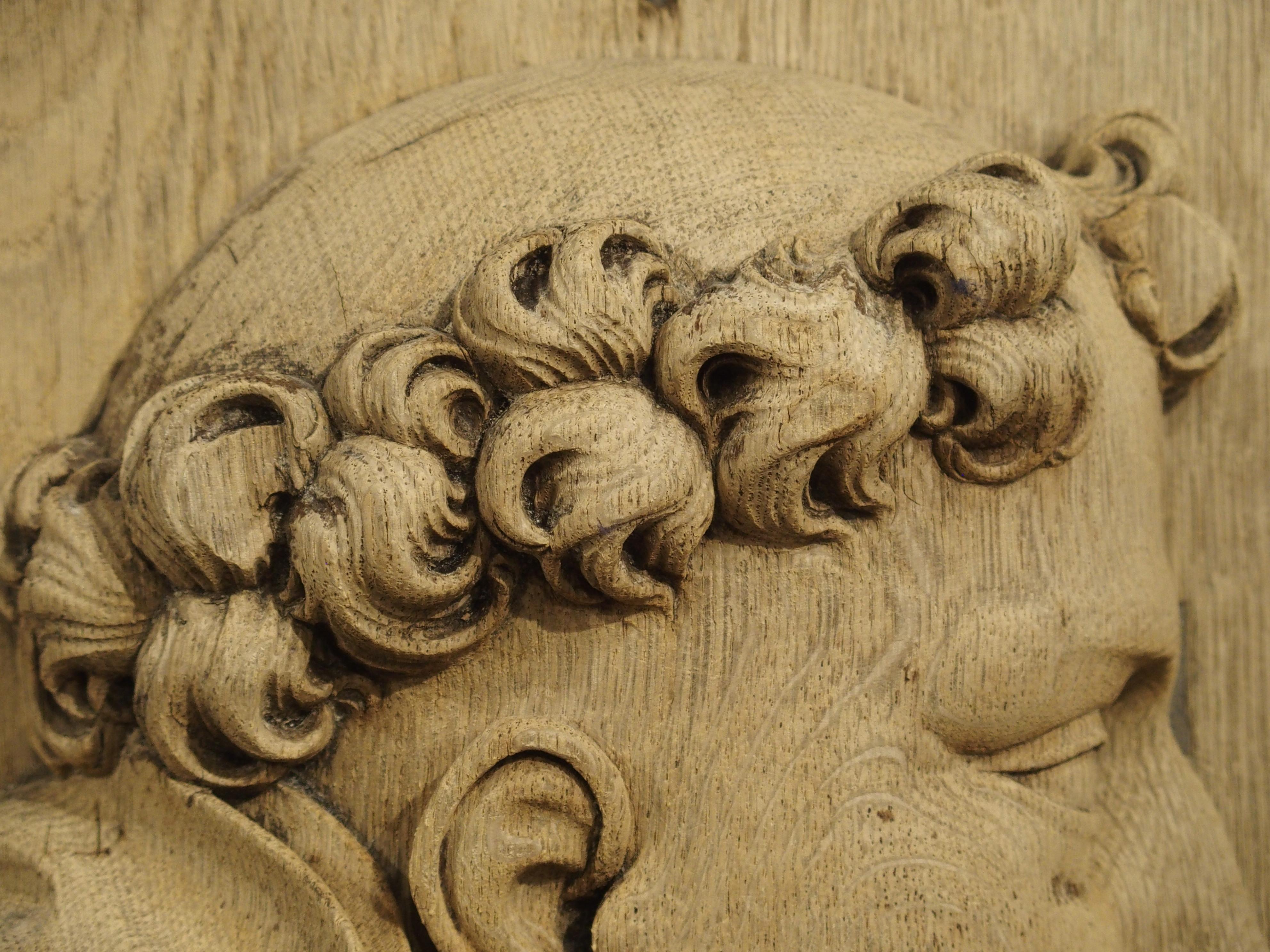 Impressive French Carved Heavy Oak Profile Plaque of a Monk, circa 1860 3