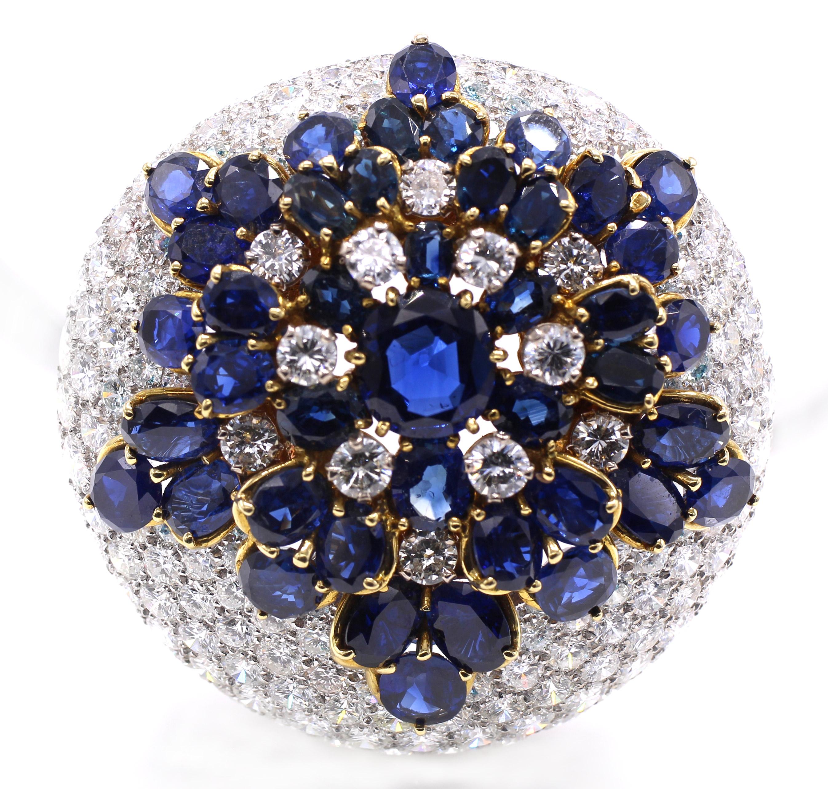 Taille mixte Impressionnante broche française en diamant et saphir en vente