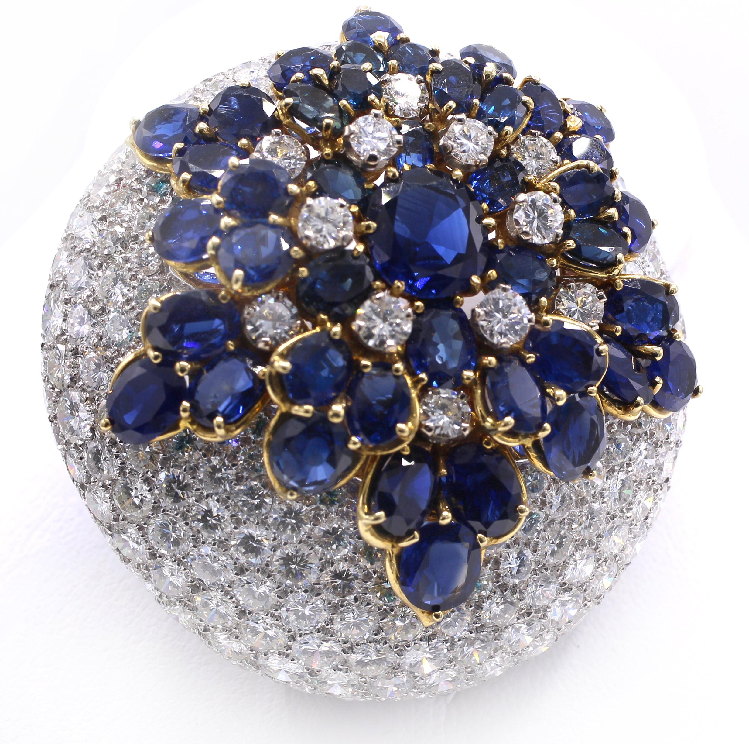 Impressionnante broche française en diamant et saphir Excellent état - En vente à New York, NY