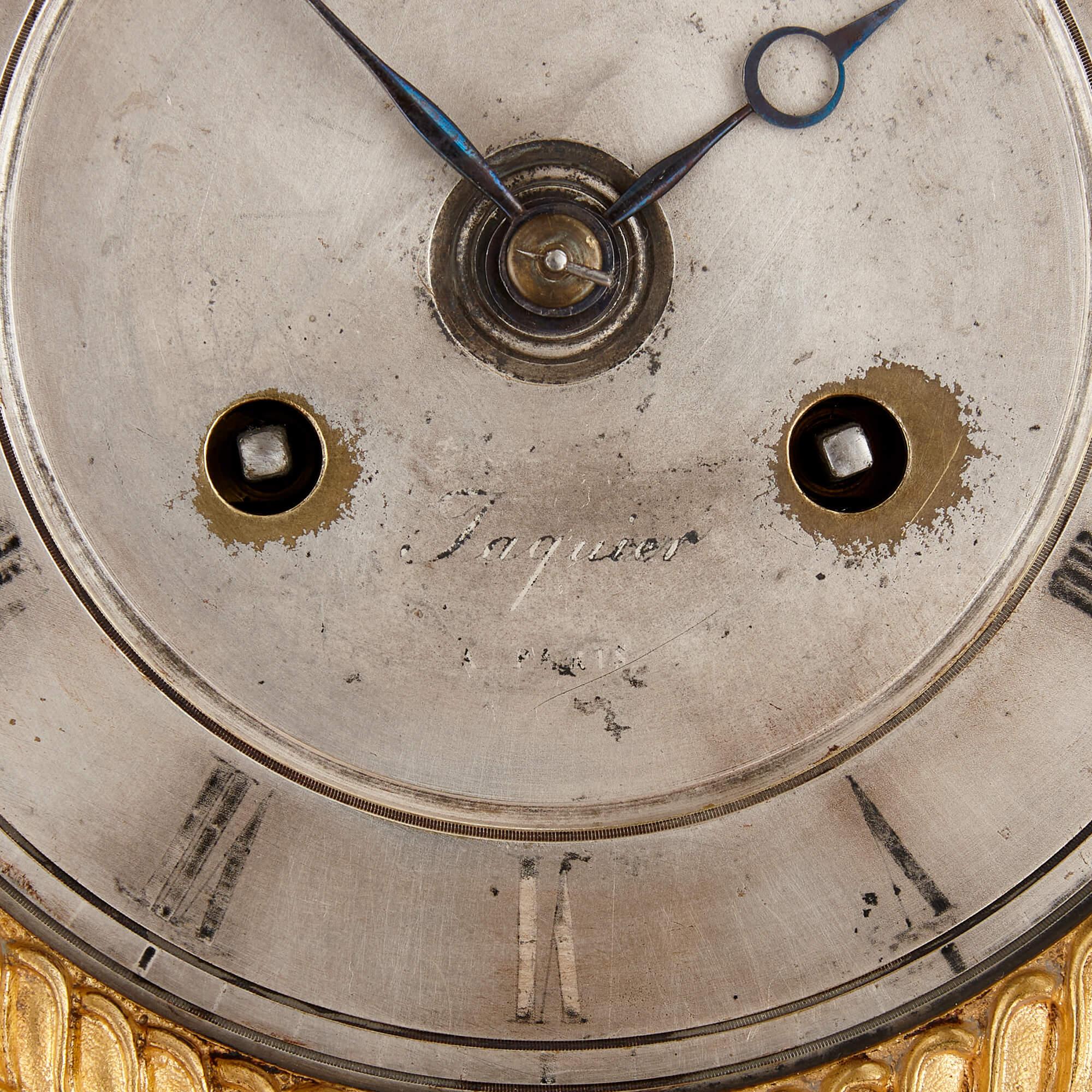 19th Century Impressive French Empire Period Ormolu and Malachite Sculptural Mantel Clock For Sale