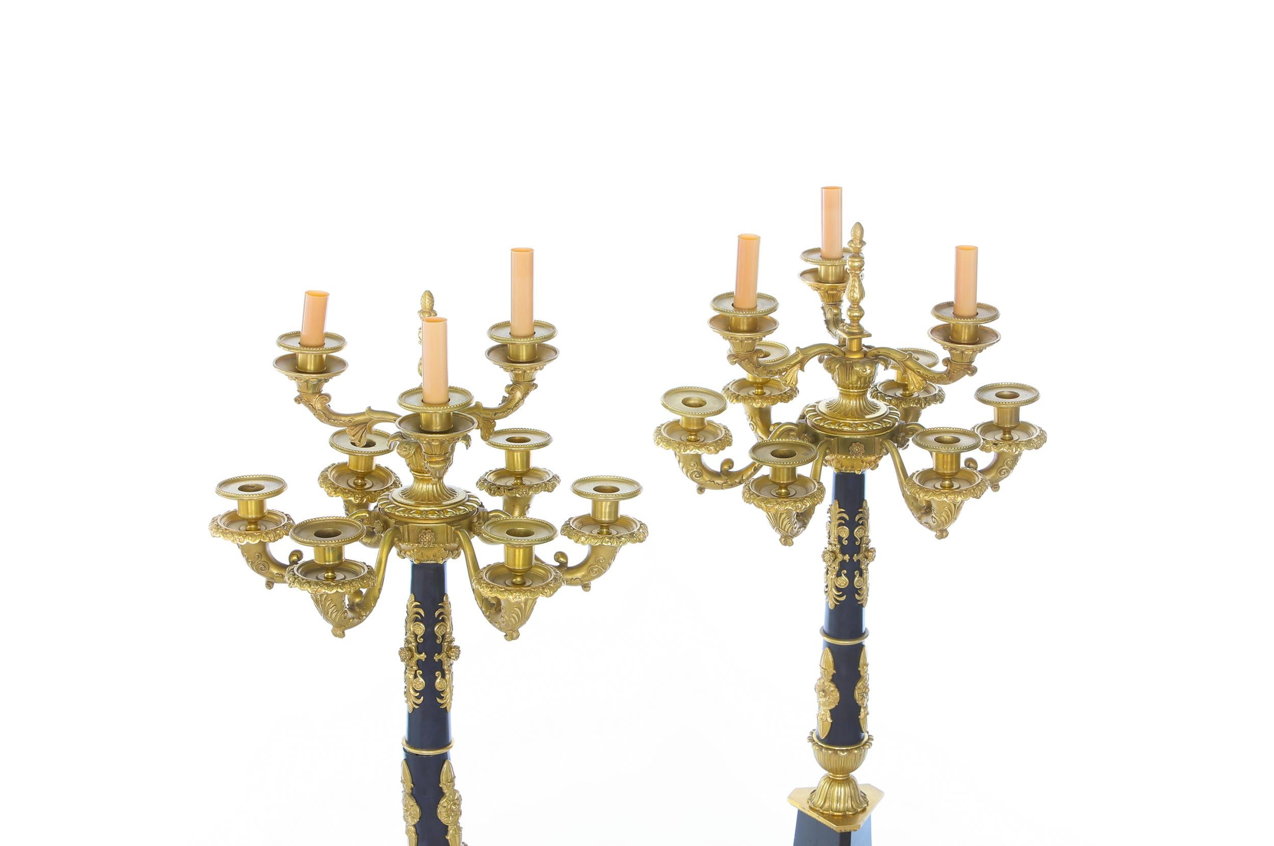 Impressive French Gilt Bronze Torchieres / Candelabras In Good Condition For Sale In Tarry Town, NY