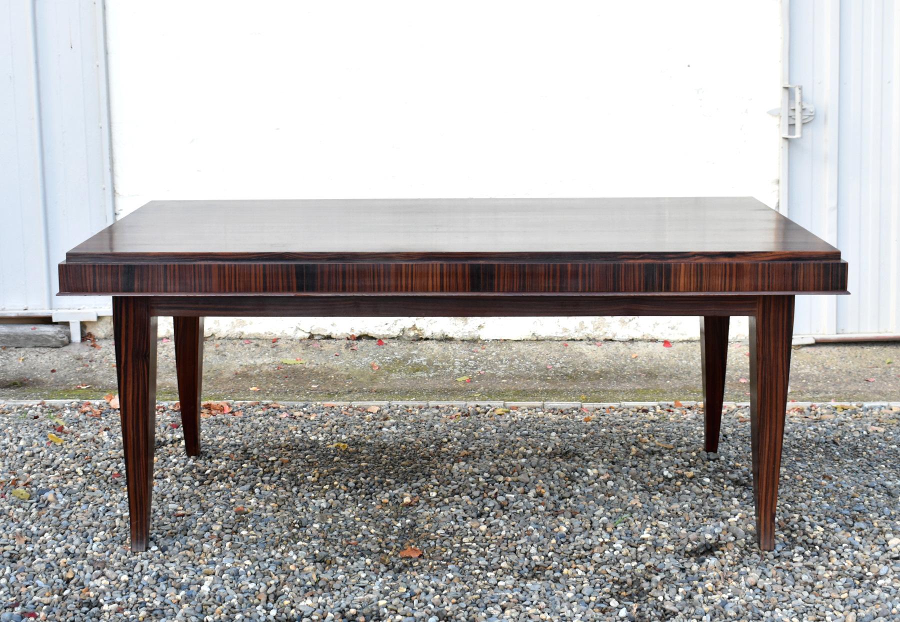 Impressive French Macassar Ebony Dining Table Art Deco Style For Sale 4