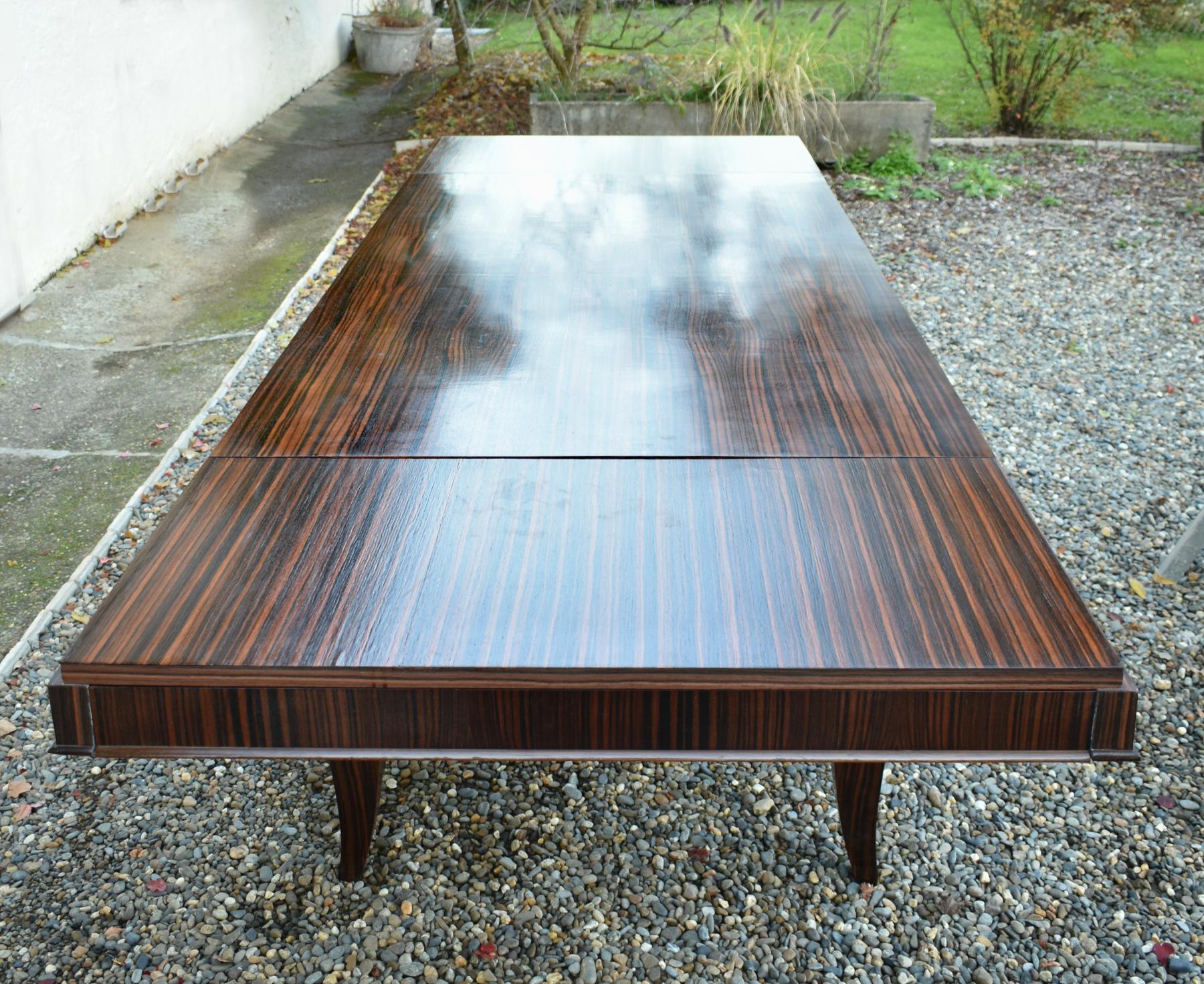 Polished Impressive French Macassar Ebony Dining Table Art Deco Style For Sale