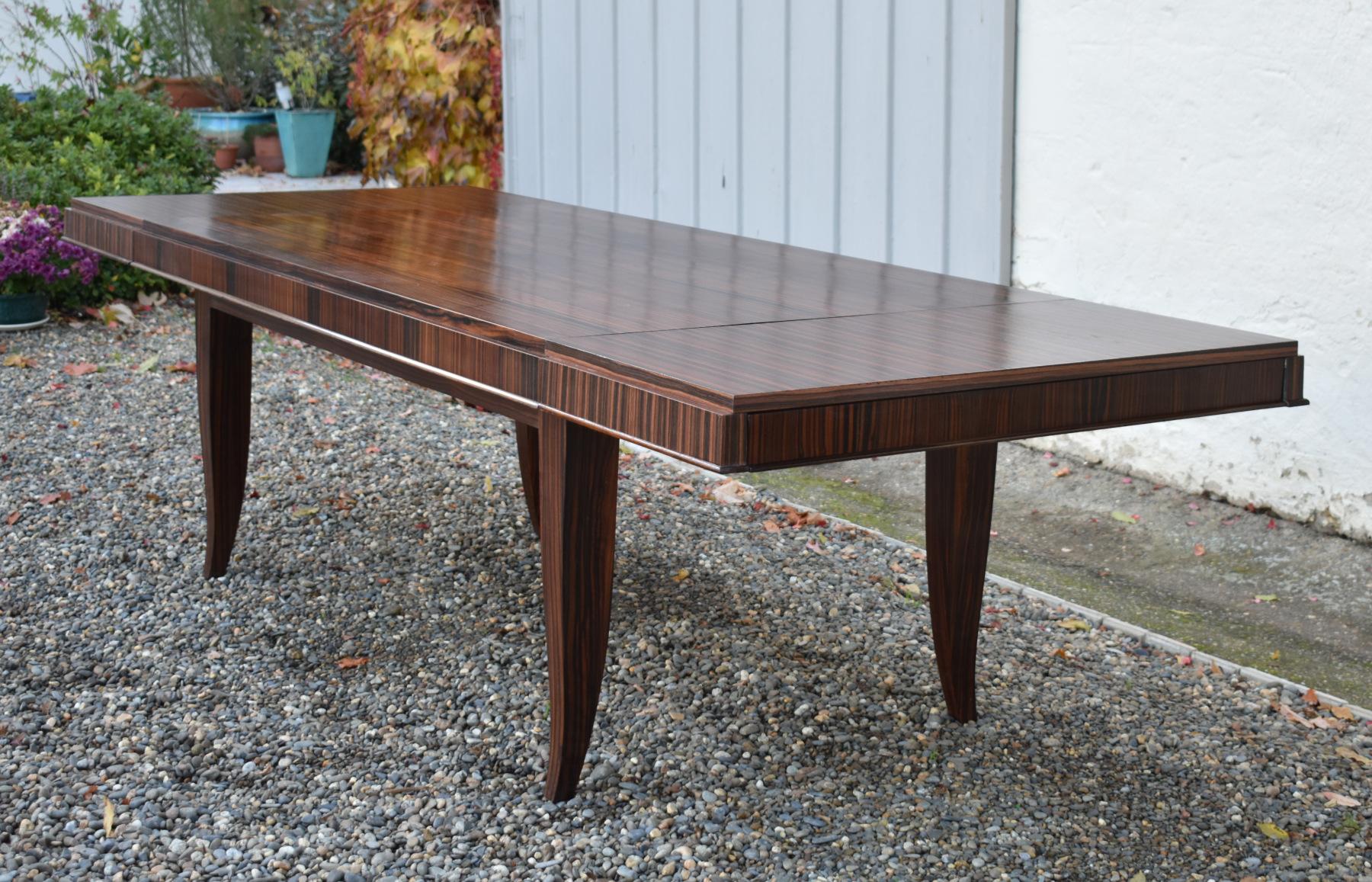 Impressive French Macassar Ebony Dining Table Art Deco Style For Sale 1