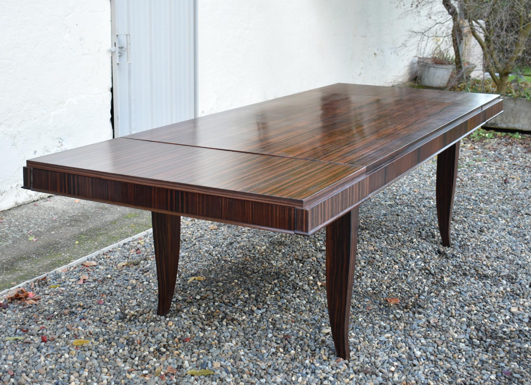 Impressive French Macassar Ebony Dining Table Art Deco Style For Sale 2