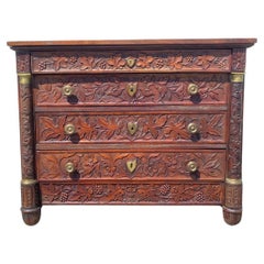 Impressive French Neoclassical Highly Carved Walnut Commode Chest of Drawers