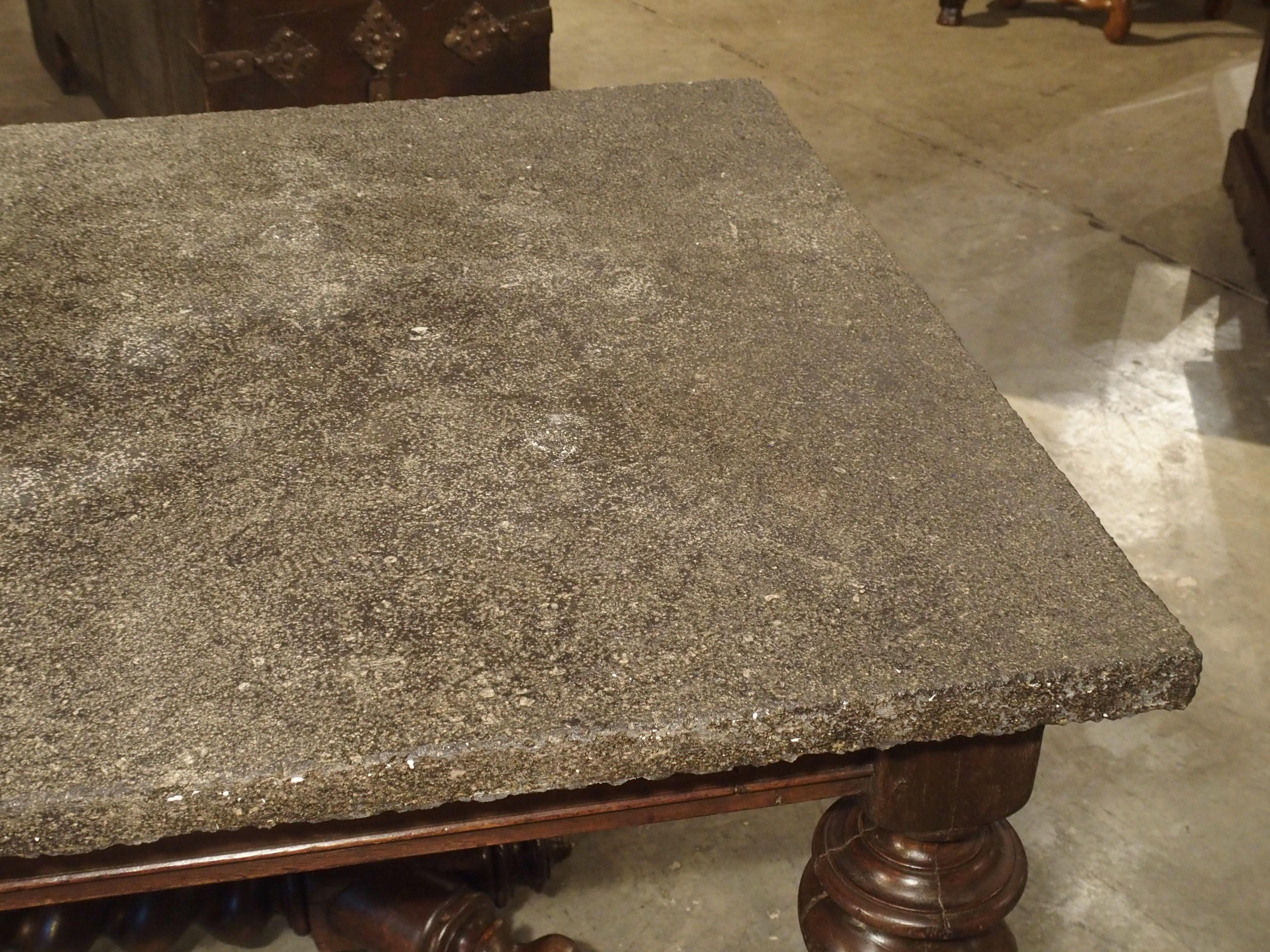 Impressive French Oak Table with Large Turned Legs and Bluestone Top, C. 1850 3