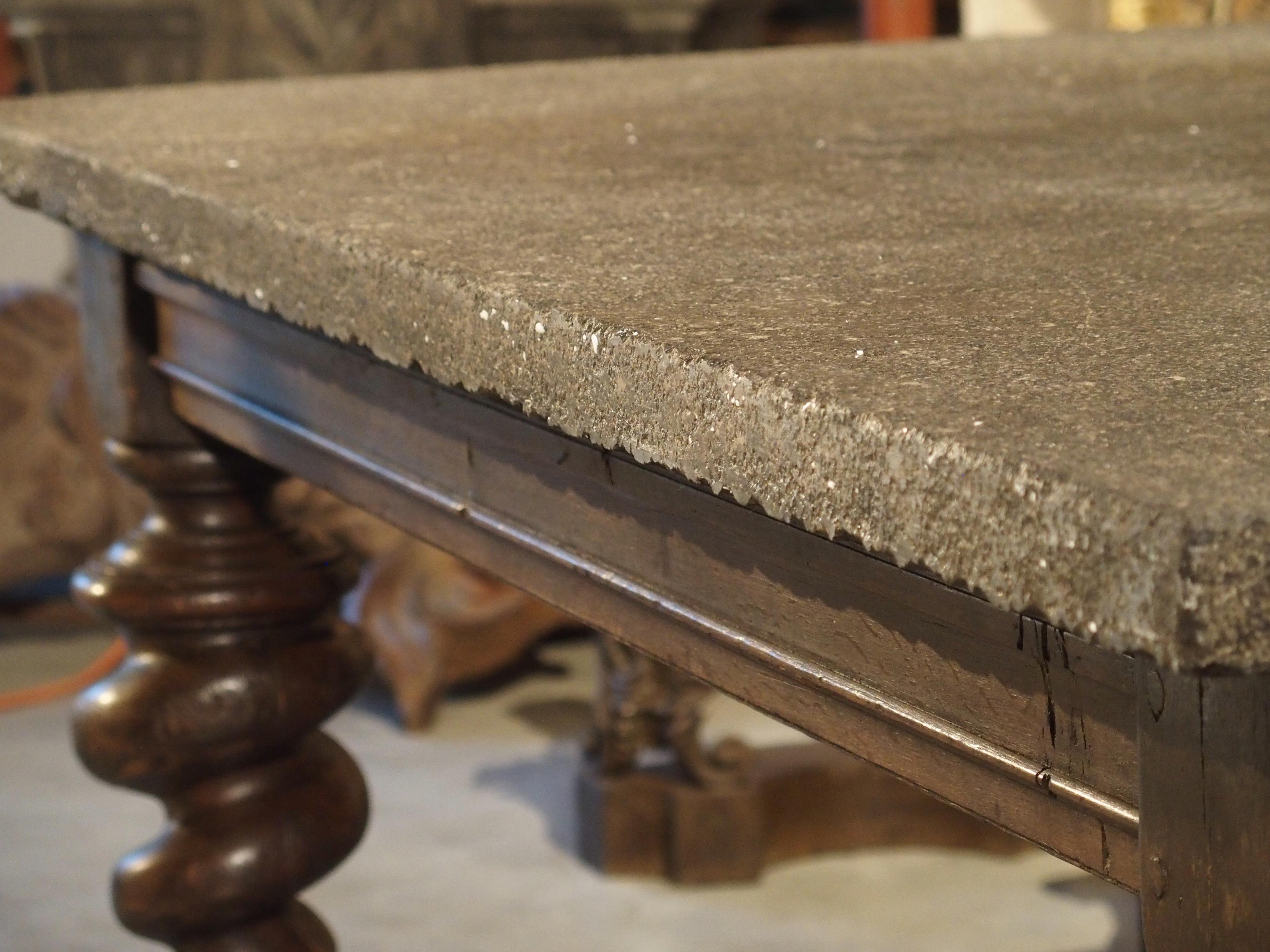 Impressive French Oak Table with Large Turned Legs and Bluestone Top, C. 1850 6