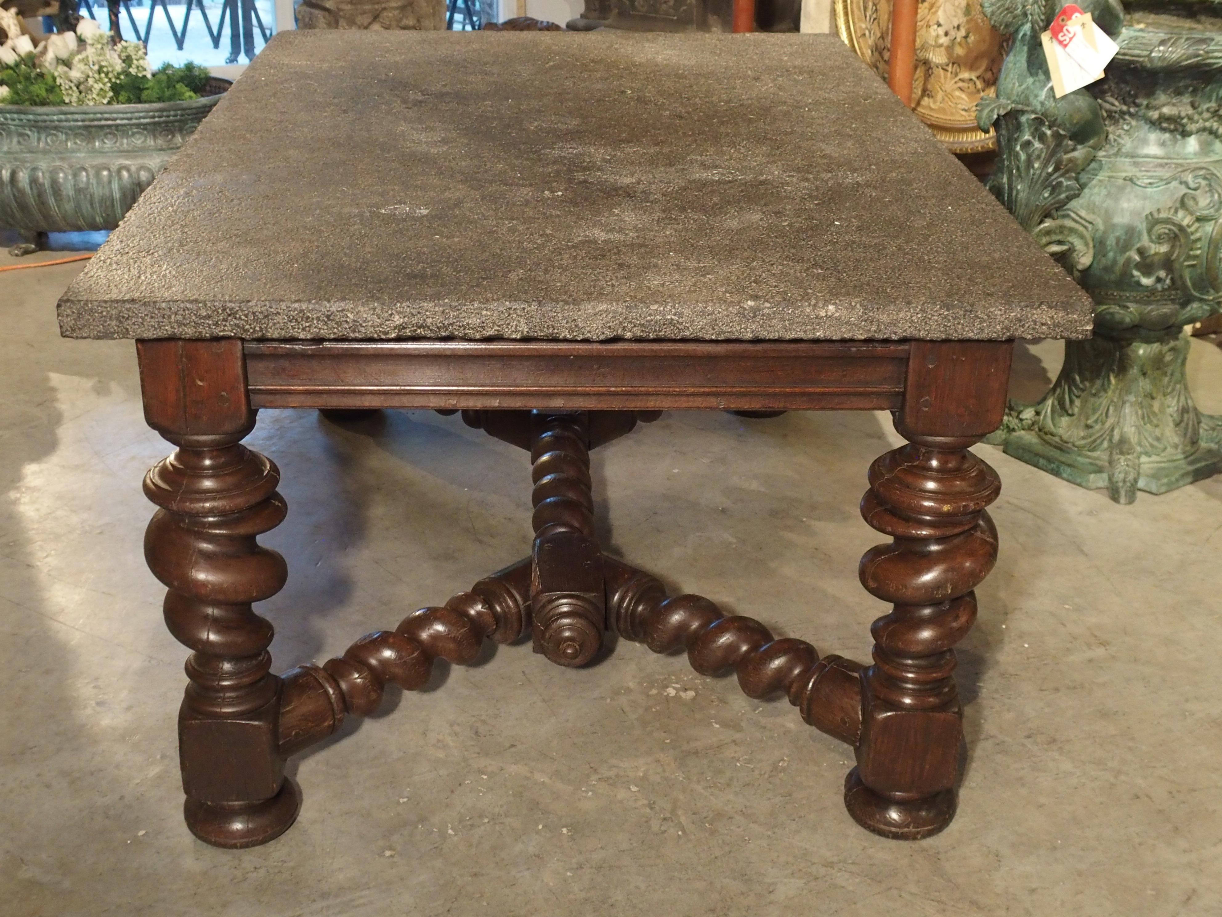 Impressive French Oak Table with Large Turned Legs and Bluestone Top, C. 1850 7
