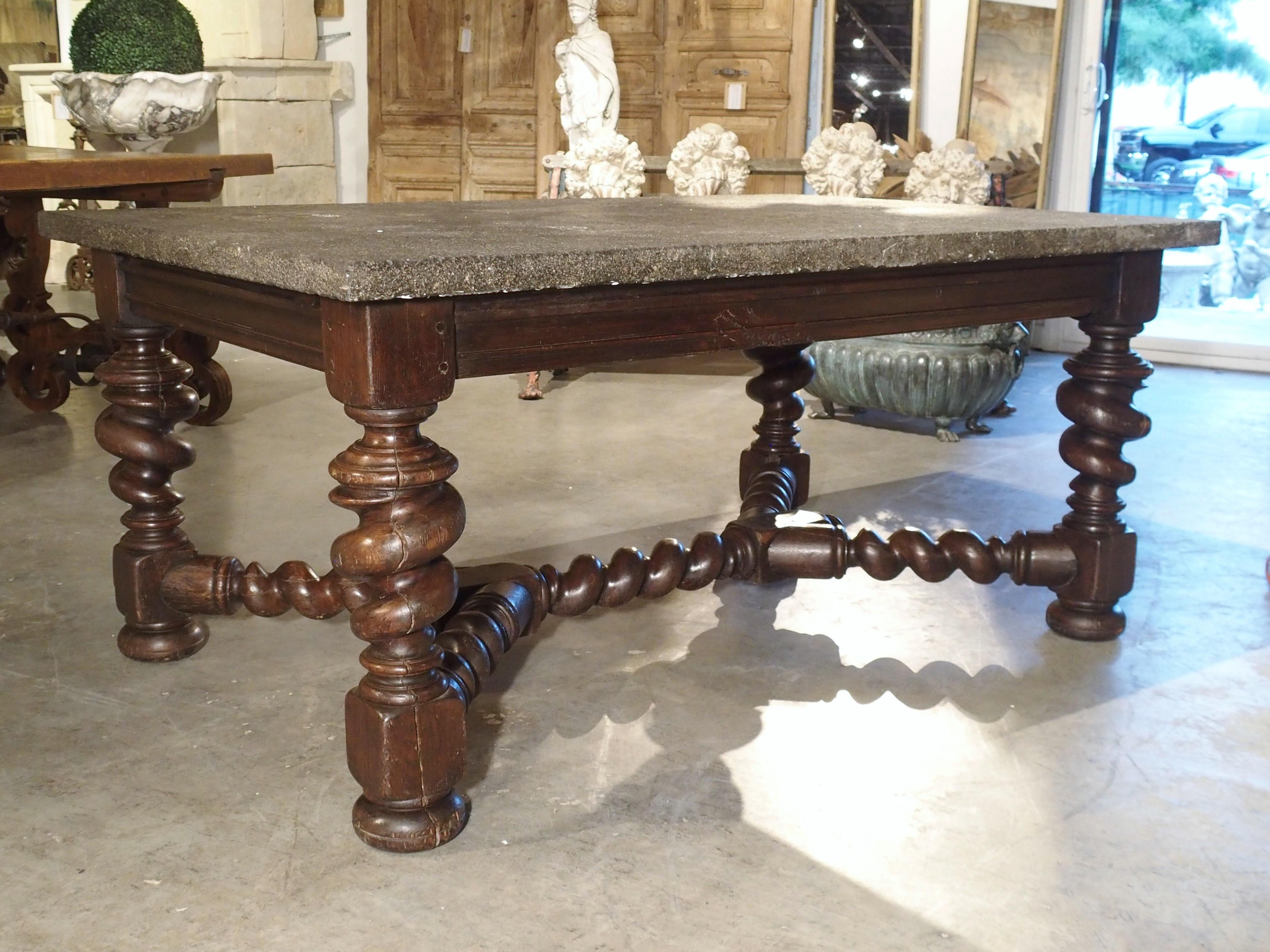 Impressive French Oak Table with Large Turned Legs and Bluestone Top, C. 1850 8