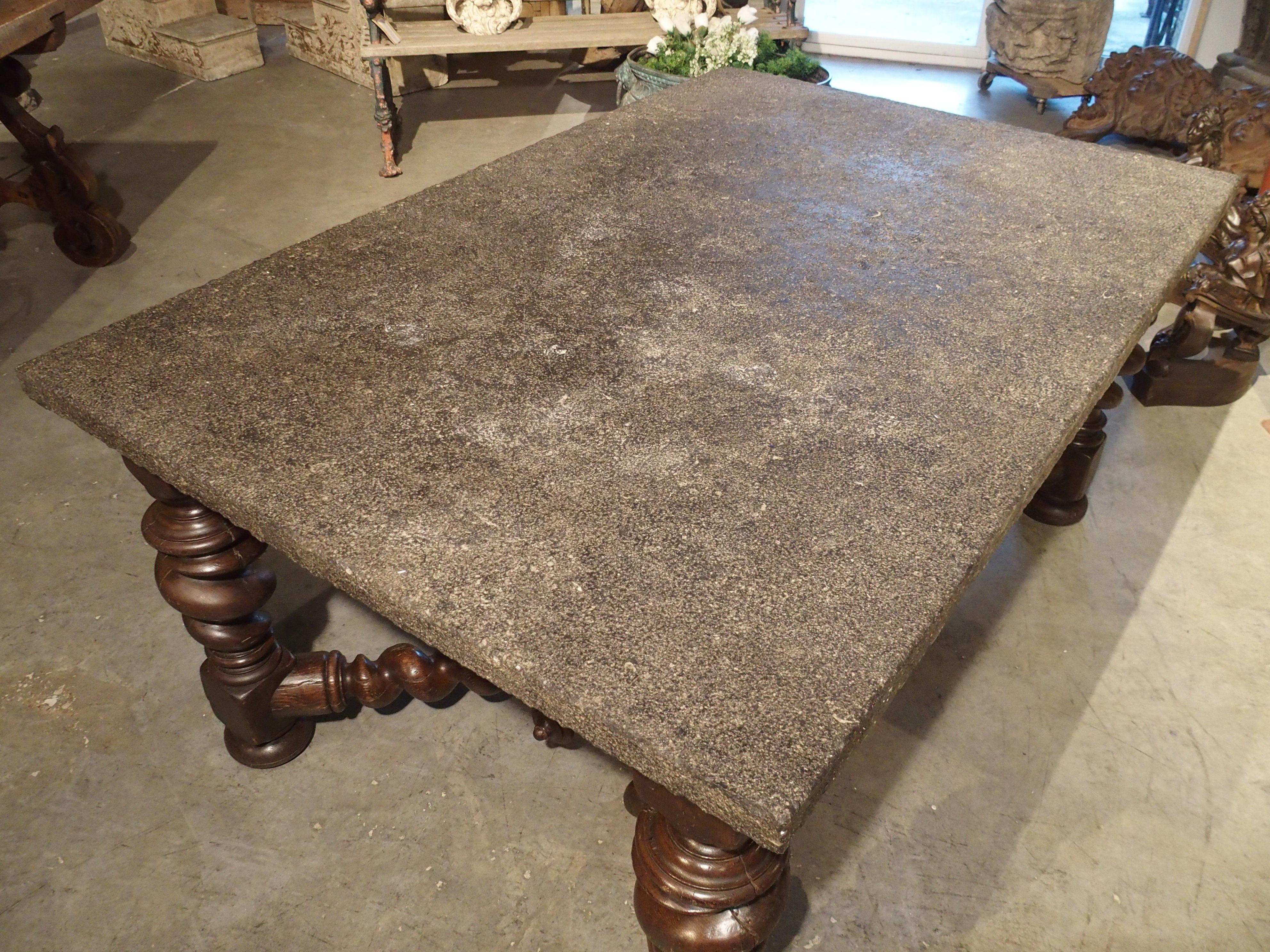Impressive French Oak Table with Large Turned Legs and Bluestone Top, C. 1850 9