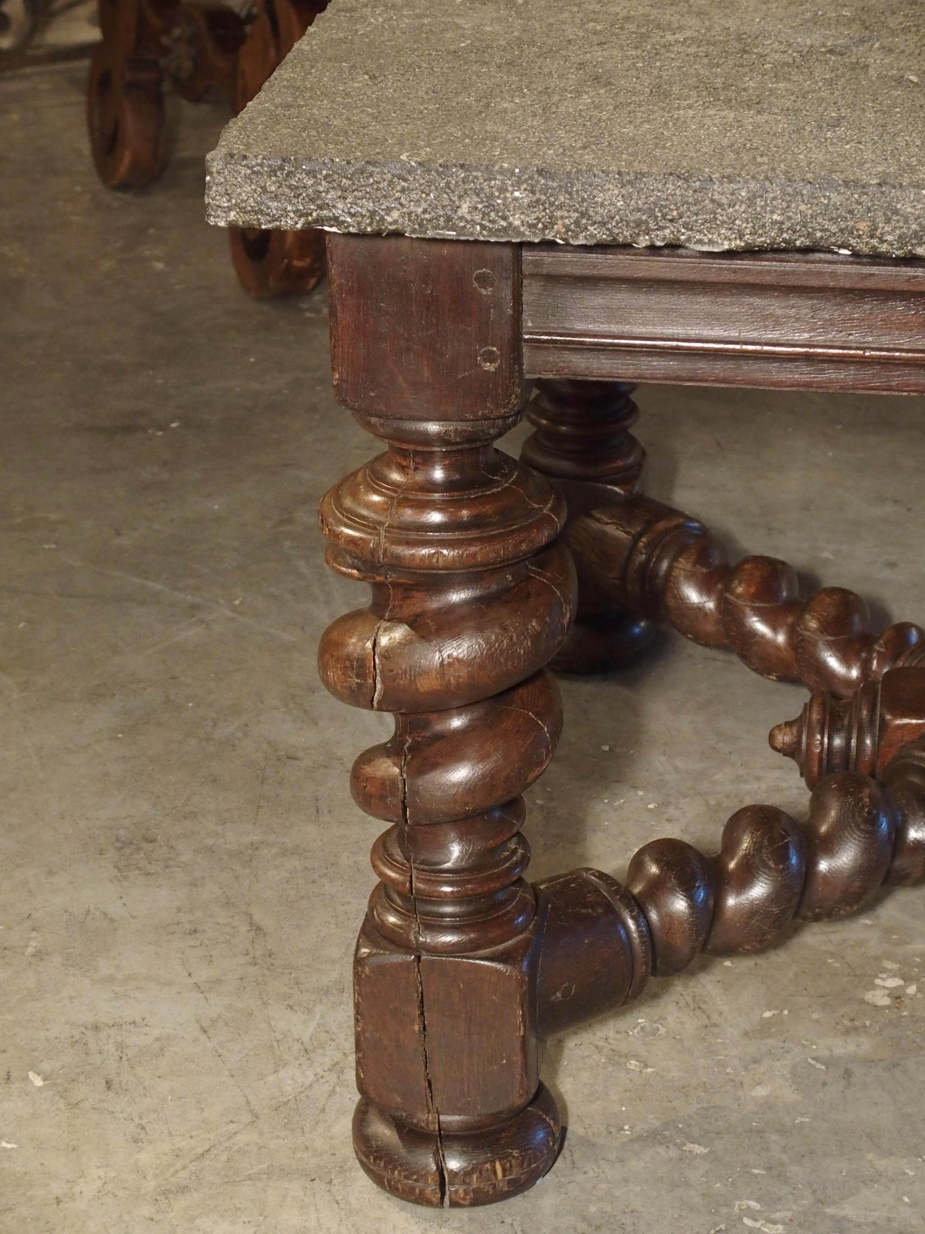 Impressive French Oak Table with Large Turned Legs and Bluestone Top, C. 1850 11