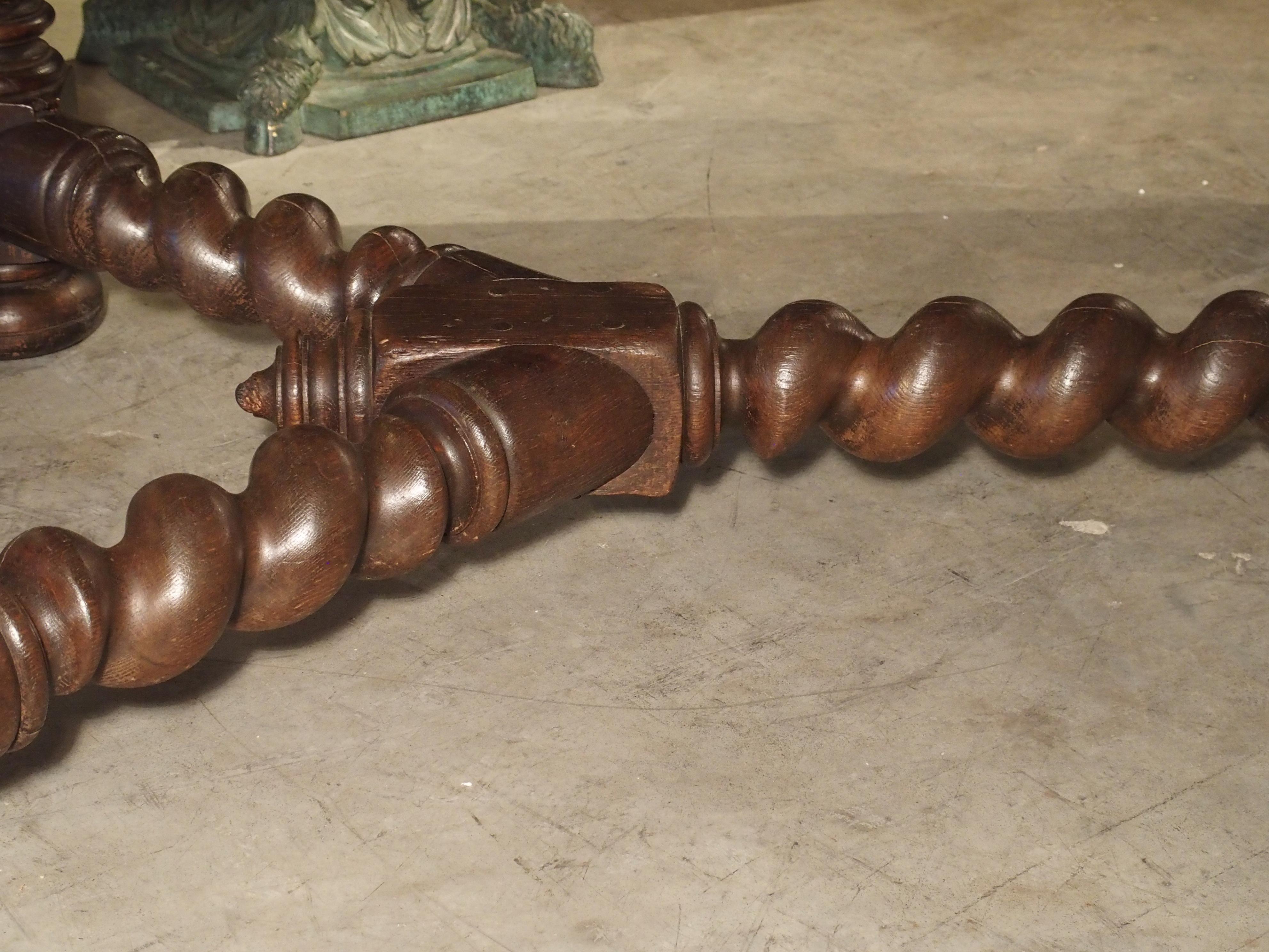 Louis XIII Impressive French Oak Table with Large Turned Legs and Bluestone Top, C. 1850