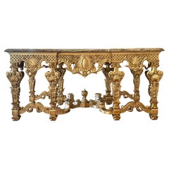 Beeindruckender Mitteltisch im französischen Regency-Stil mit Onyxplatte aus vergoldetem Holz