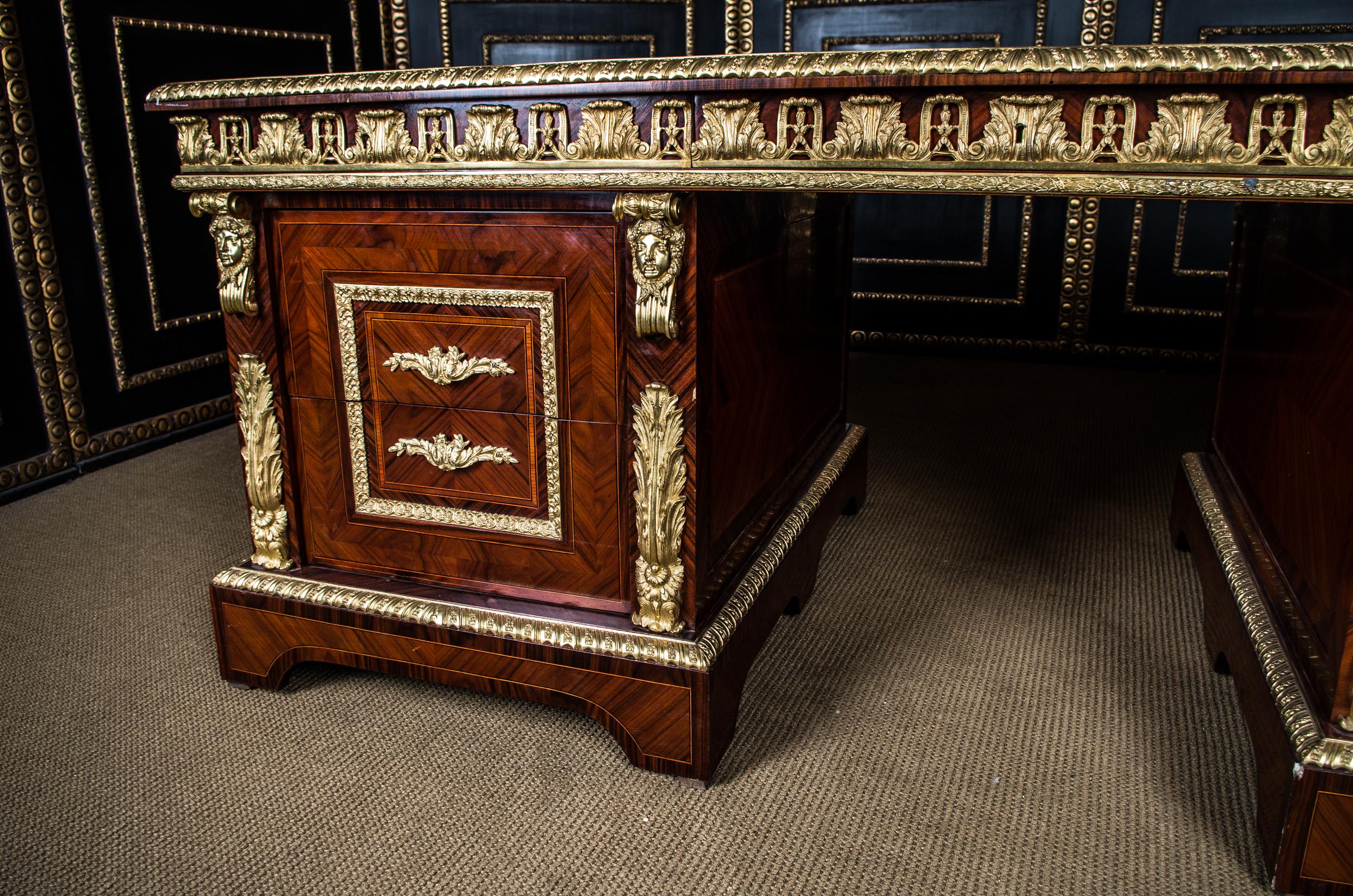 Impressive French Writing Desk in the Antique Style of Louis XIV Mahogany Bronze For Sale 11