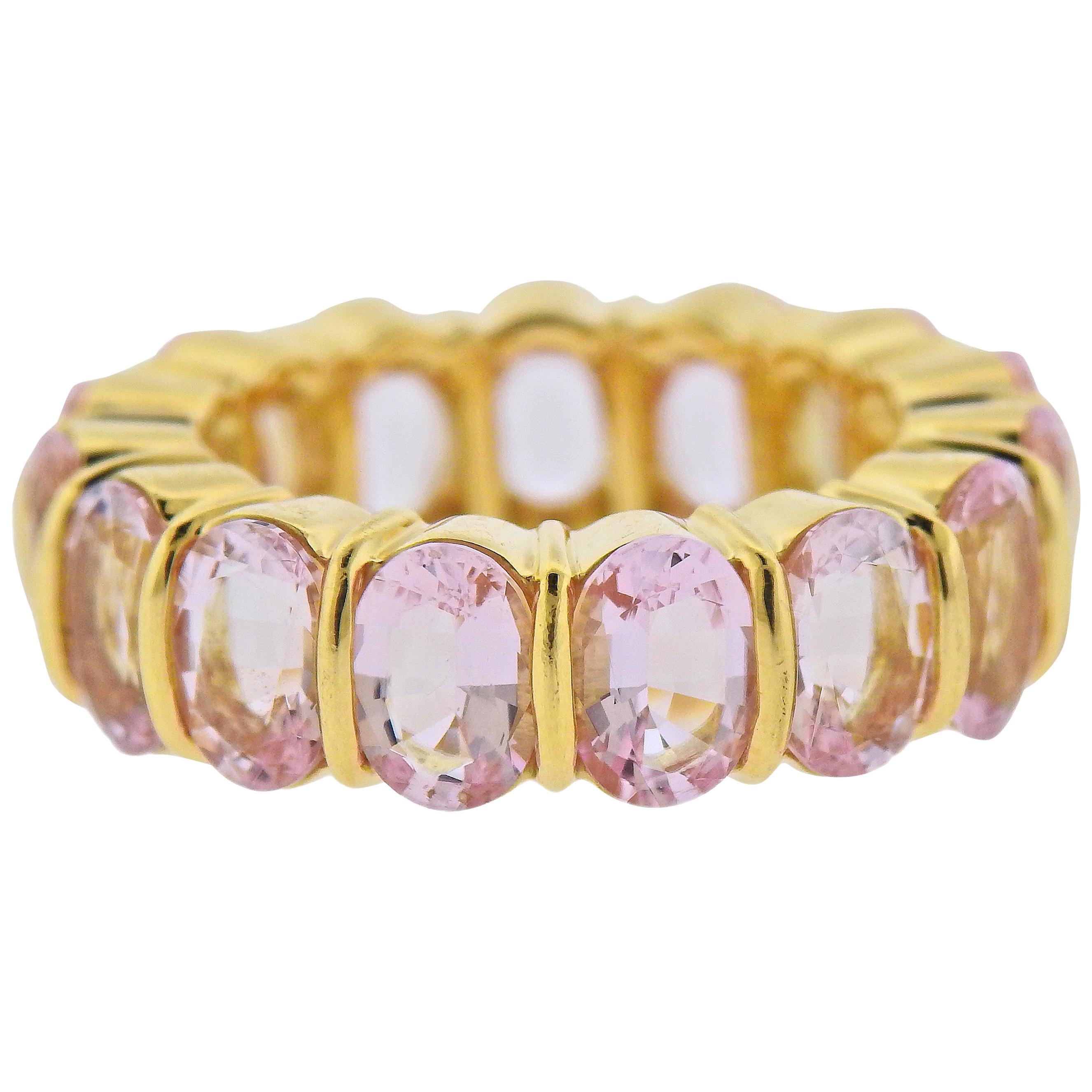 Impressive Gemlok Kunzite Gold Eternity Wedding Band Ring For Sale