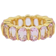 Impressive Gemlok Kunzite Gold Eternity Wedding Band Ring