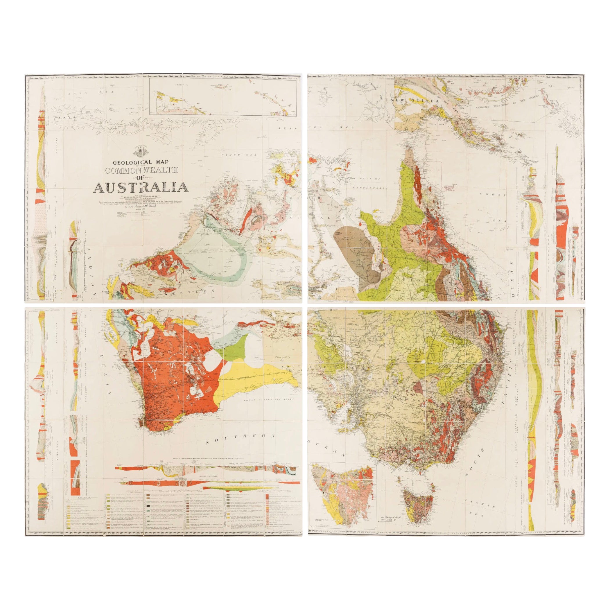 Impressive Geological Map of Australia – Rare Oversized Wall Display, 1931–32 For Sale