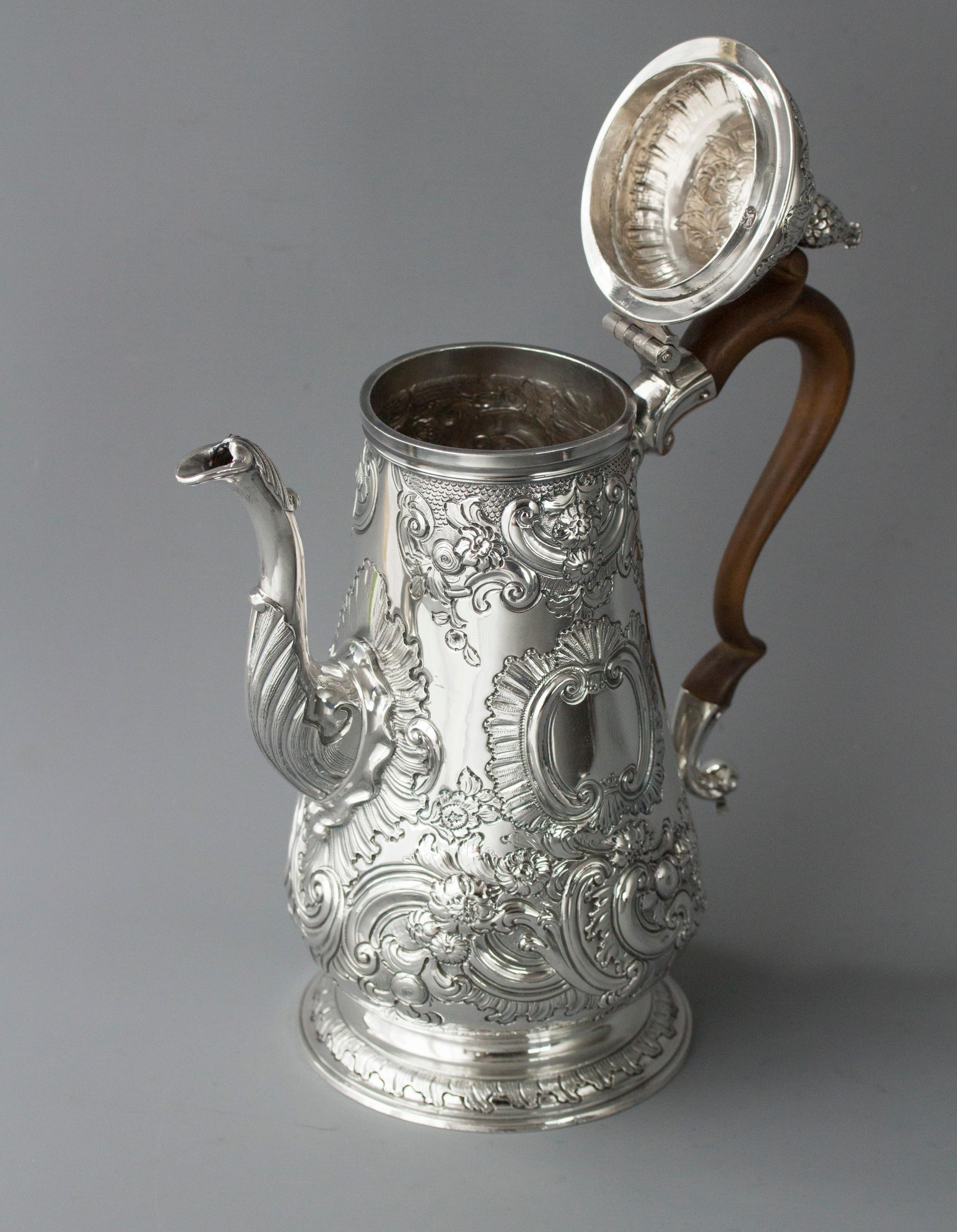 English Impressive George II Silver Coffee Pot, London 1751