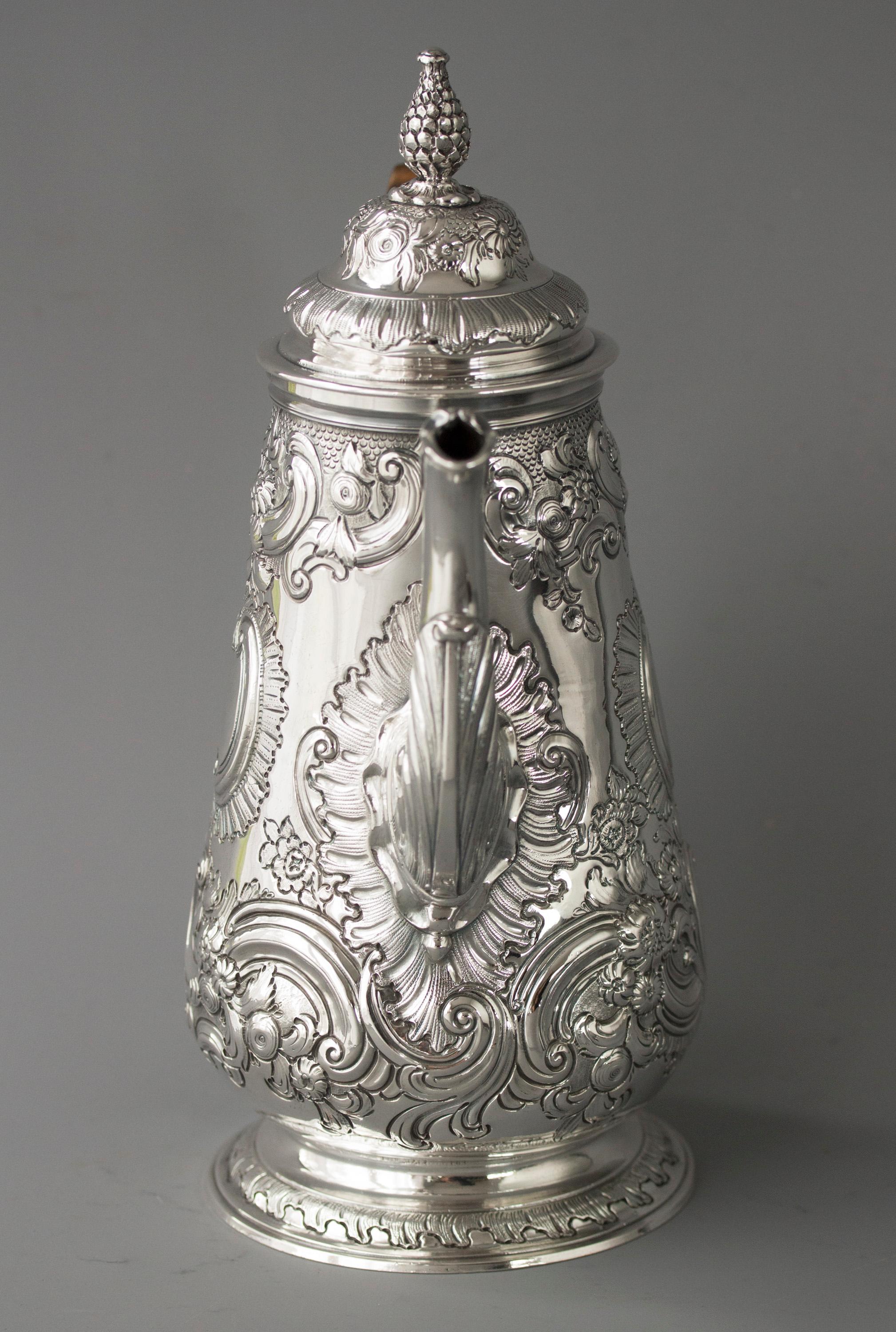 Impressive George II Silver Coffee Pot, London 1751 1