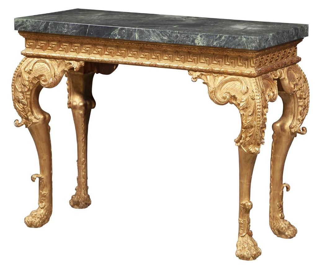 20th Century Impressive George II Style Giltwood Console with Green Marble Top