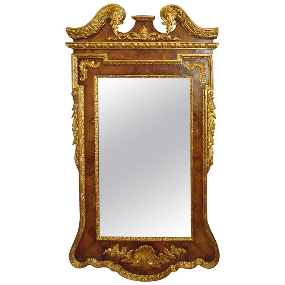 Impressive George II Walnut and Parcel-Gilt Wall Mirror For Sale