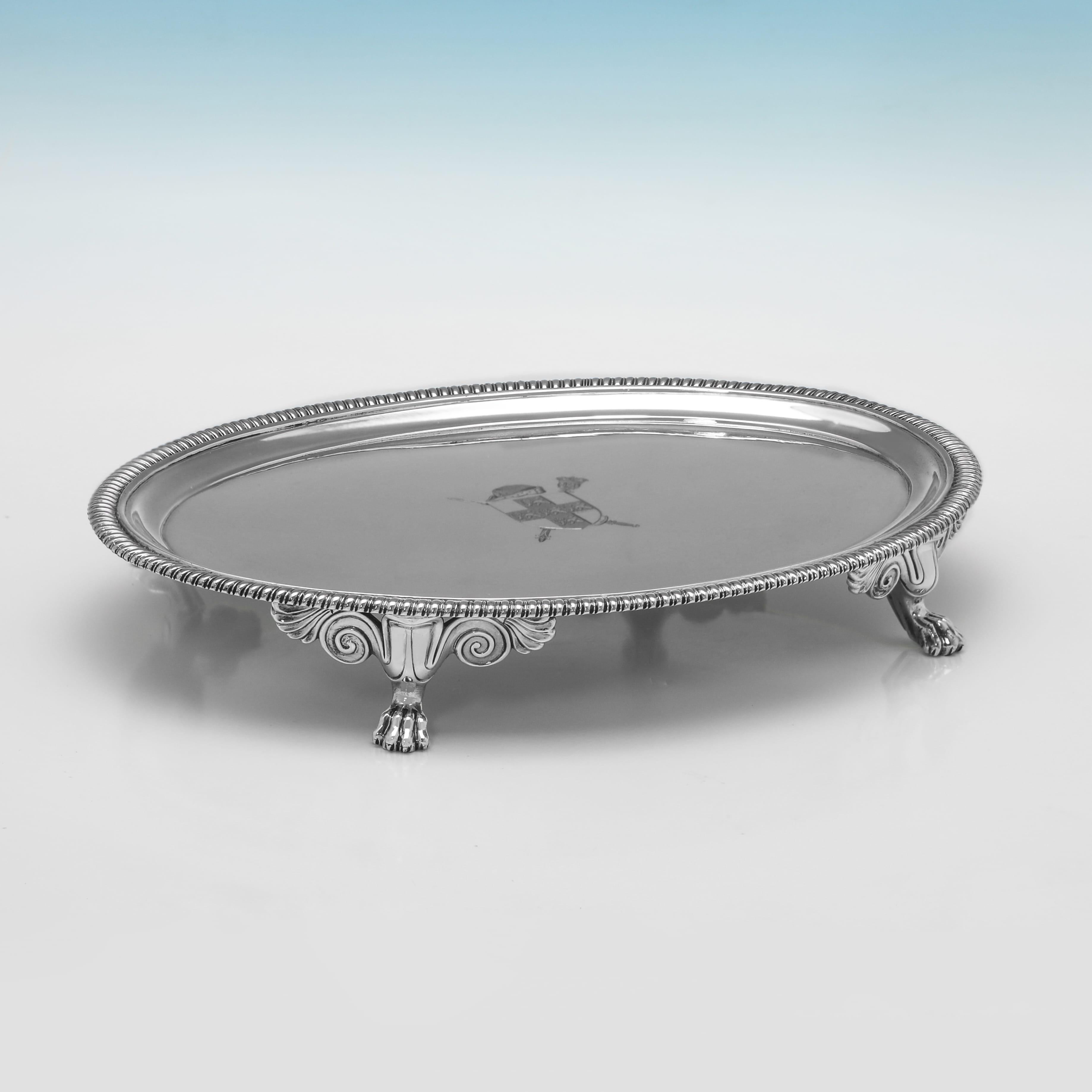 Anglais Impressive George III Armorial Sterling Silver Salvers by Hannam & Crouch, 1804 en vente