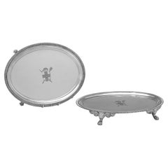 Impressive George III Armorial Sterling Silver Salvers by Hannam 
Crouch, 1804