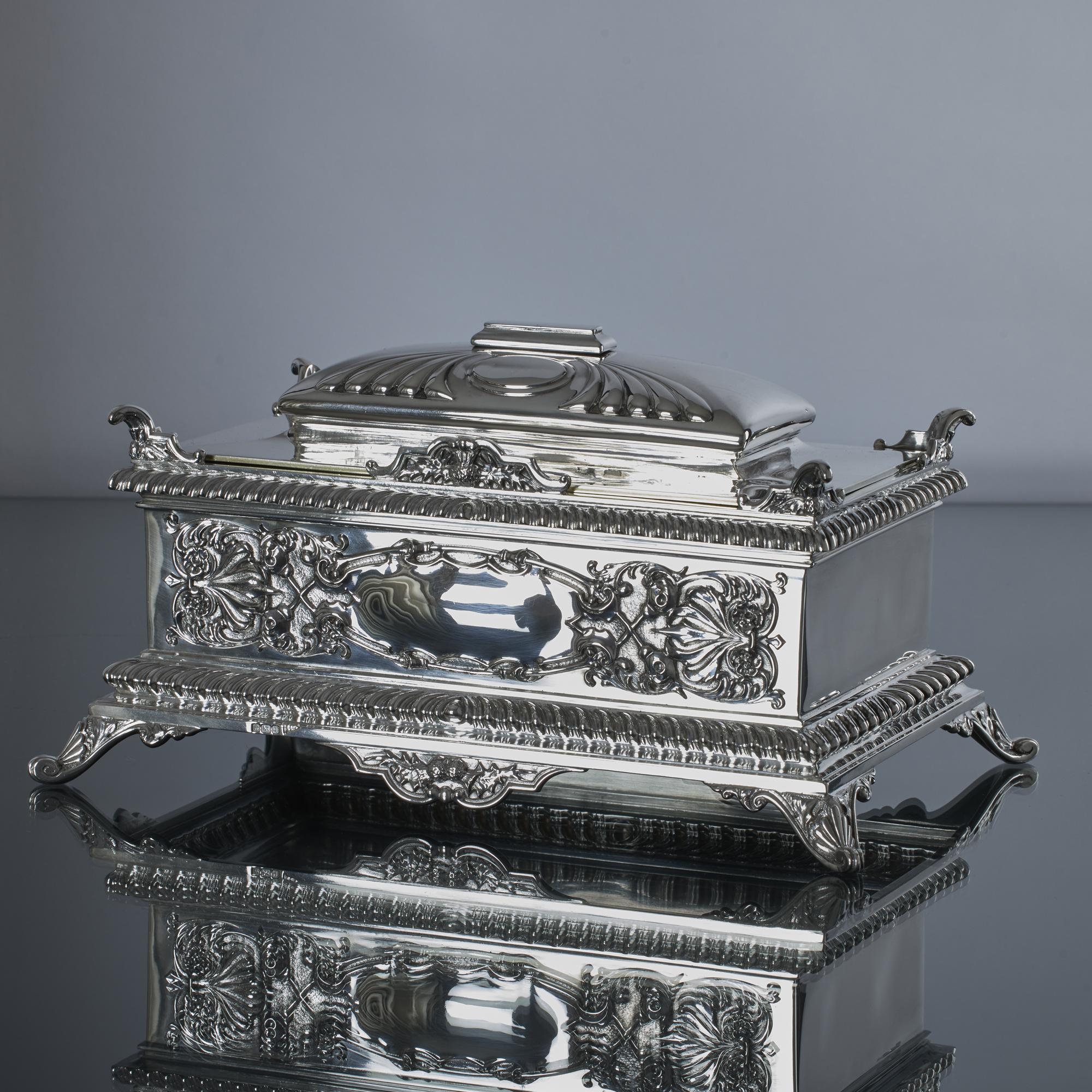 British Large Edwardian silver chest jewellery box For Sale