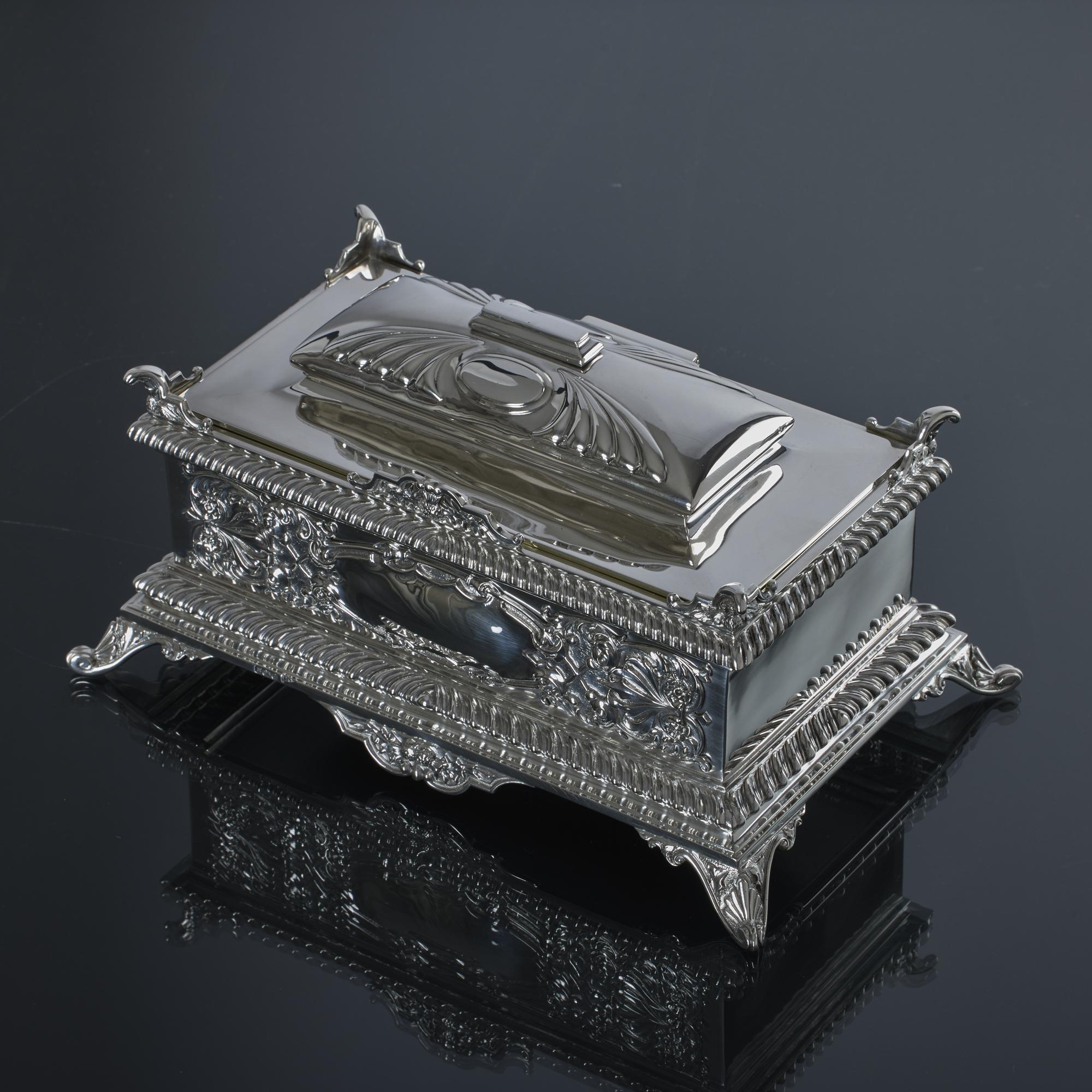 Sterling Silver Large Edwardian silver chest jewellery box For Sale