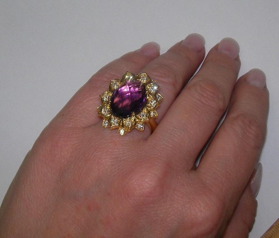 Impressive Gianni Lazaro 7.84 Carat Amethyst Diamond Yellow 18 Karat Gold Ring In New Condition For Sale In Montreux, CH