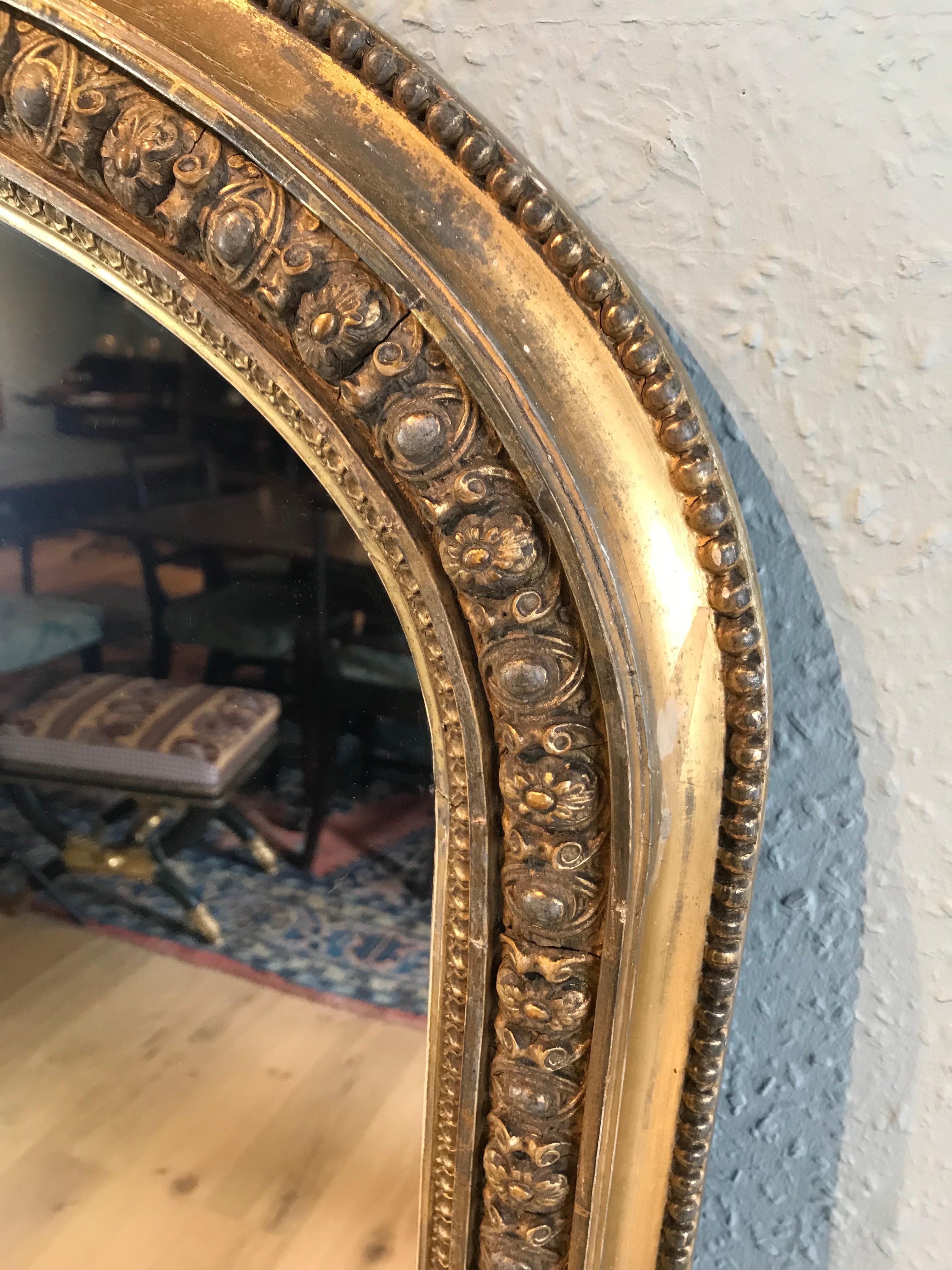 Ceramic Impressive Gilt 19th English Victorian Archtop Overmantle Mirror.