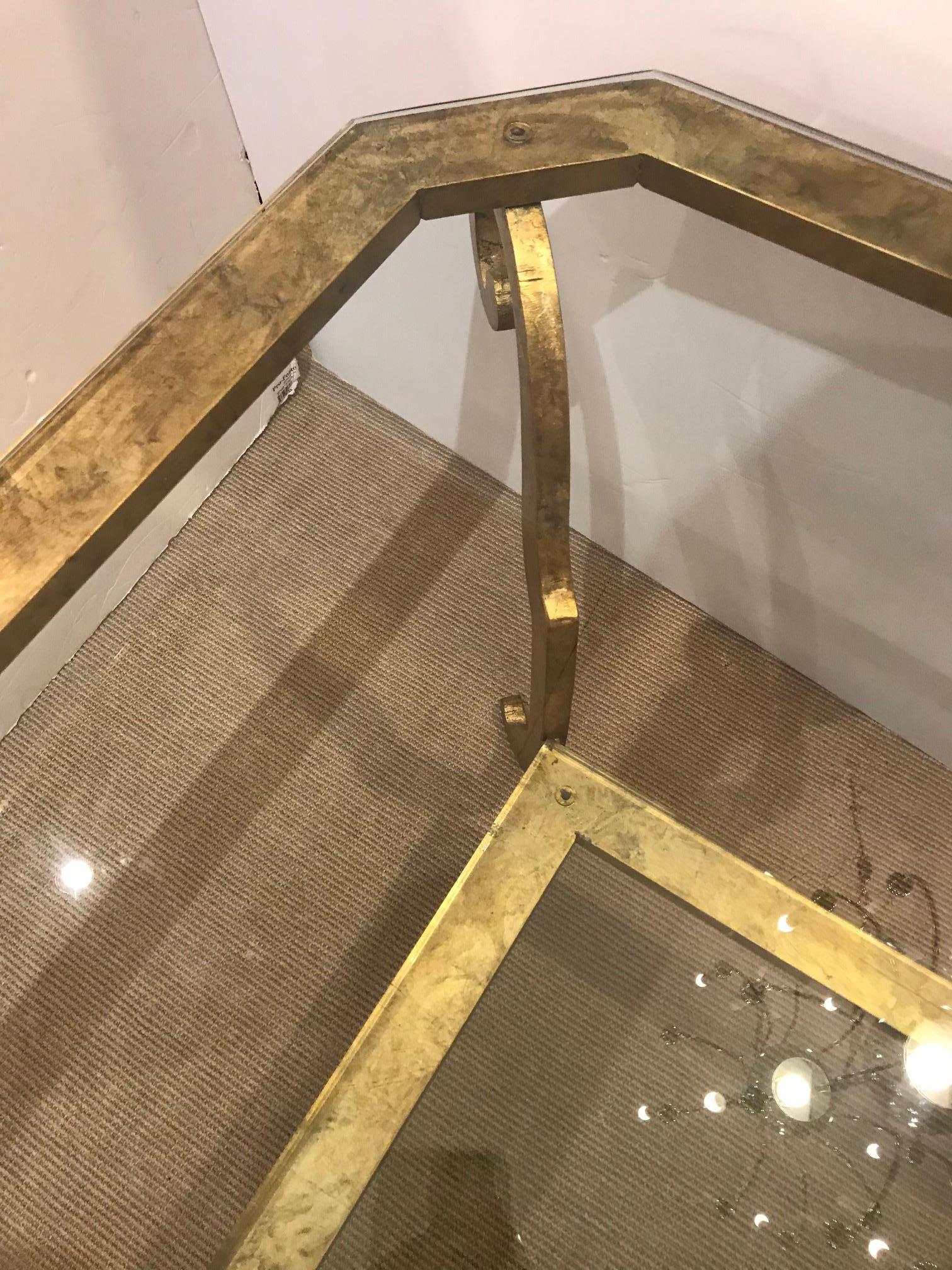 American Impressive Gilt Iron and Glass Two-Tier Coffee Table
