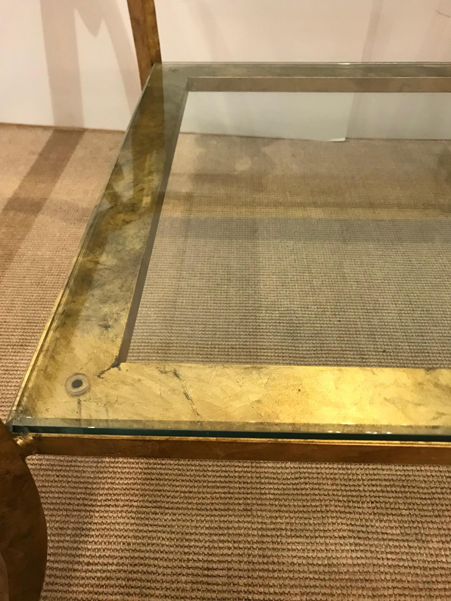 Impressive Gilt Iron and Glass Two-Tier Coffee Table In Excellent Condition In Hopewell, NJ
