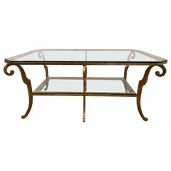 Impressive Gilt Iron and Glass Two-Tier Coffee Table