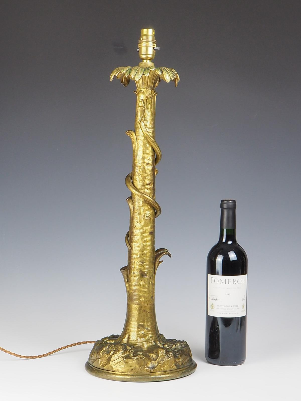 Impressive Gilt Laquared Tree with Serpent Snake Table Lamp In Good Condition For Sale In Lincoln, GB
