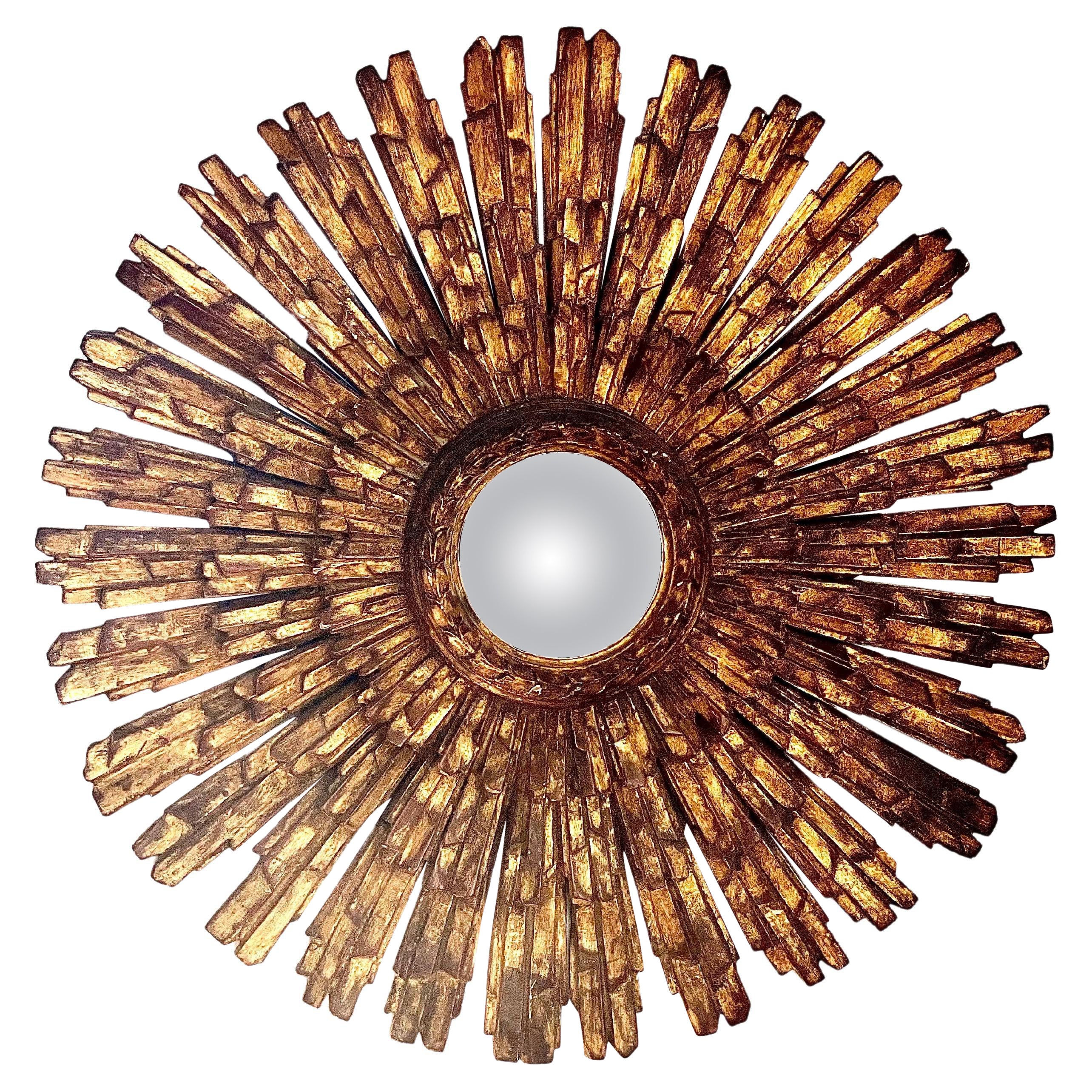 Impressive Giltwood Sunburst Convex Mirror im Angebot