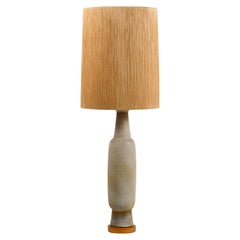 Impressive Glazed Stoneware Lamp with Original Woven Shade by Bob Kinzie