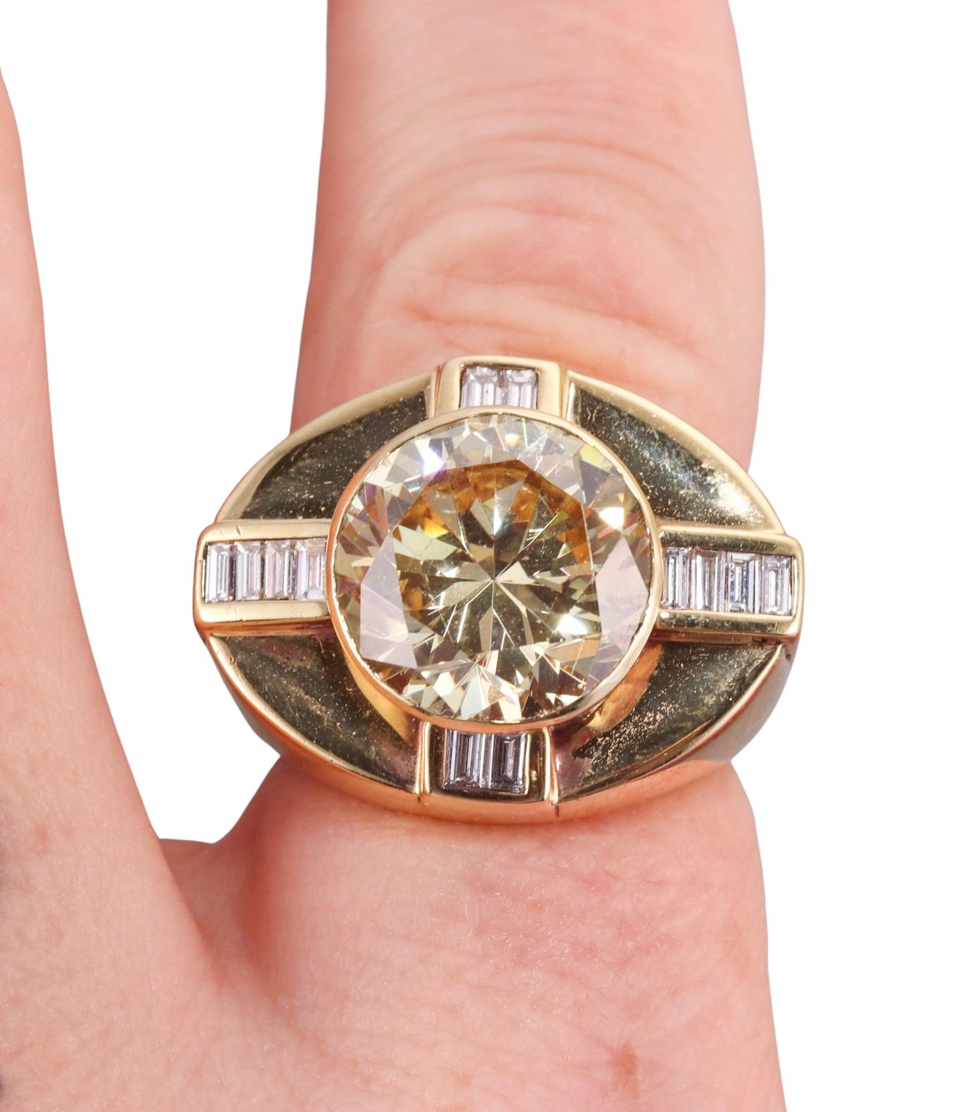 Beeindruckender Gold-Diamant- Citrin-Ring Damen im Angebot