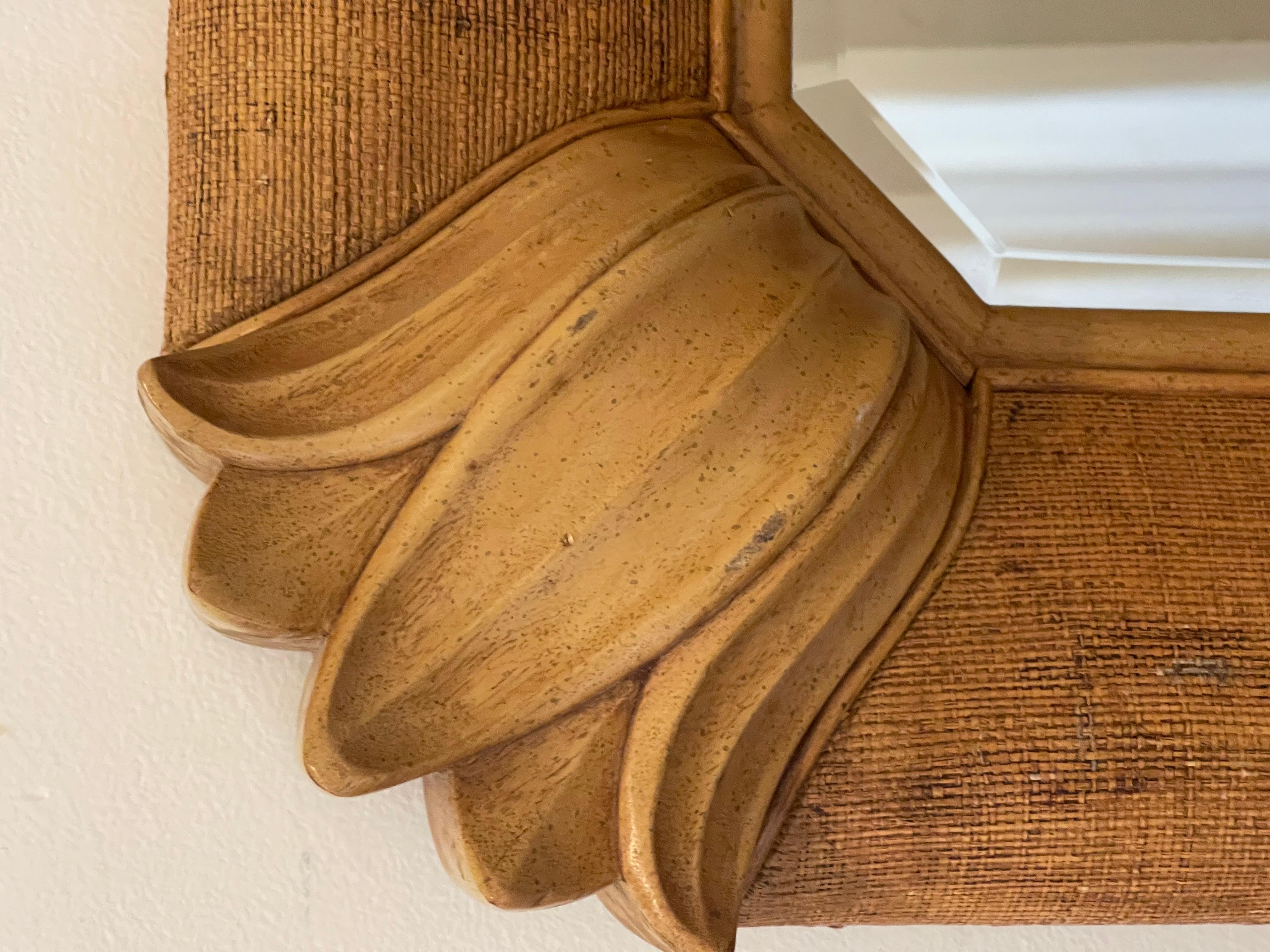Impressive Grasscloth Mirror With Cheetah Painting In Good Condition For Sale In Boca Raton, FL