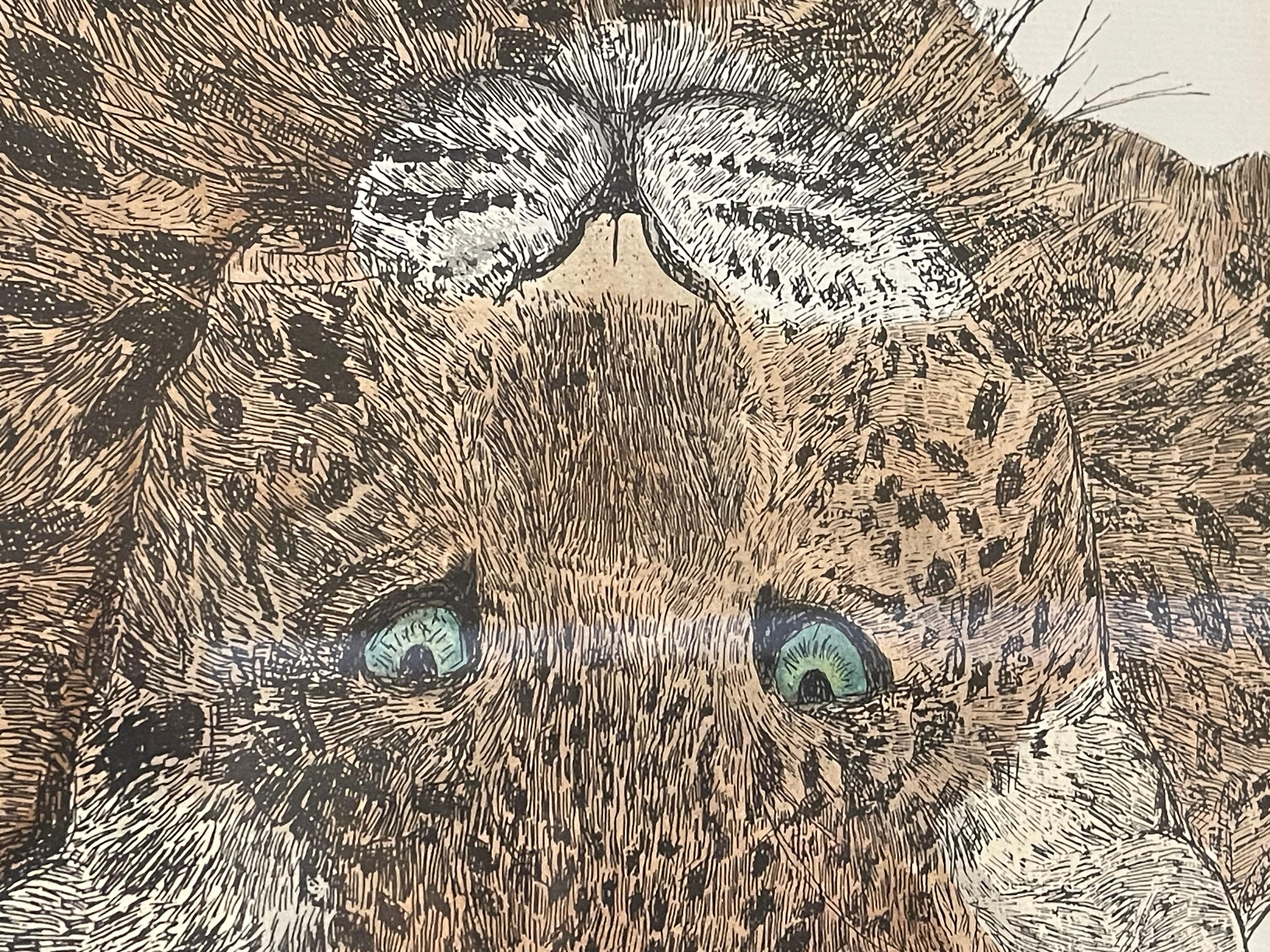 Impressive Grasscloth Mirror With Cheetah Painting For Sale 1