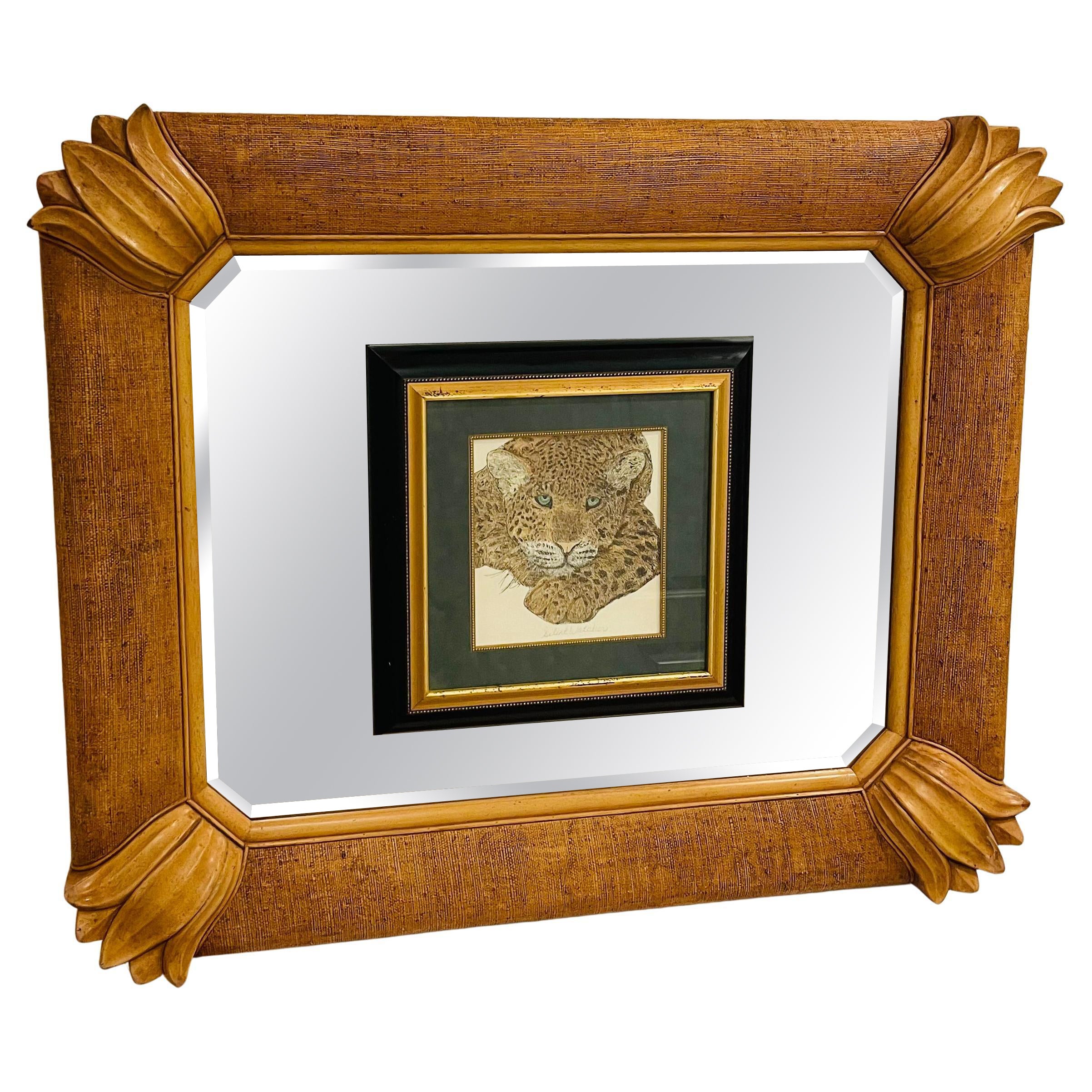 Impresionante Espejo De Tela De Hierba Con Pintura De Guepardo en venta