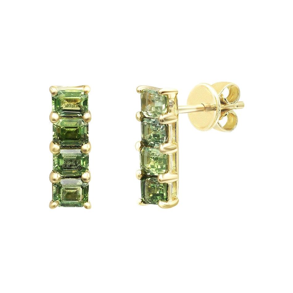 Impressive Green Sapphire Diamond Yellow Gold Earrings For Sale