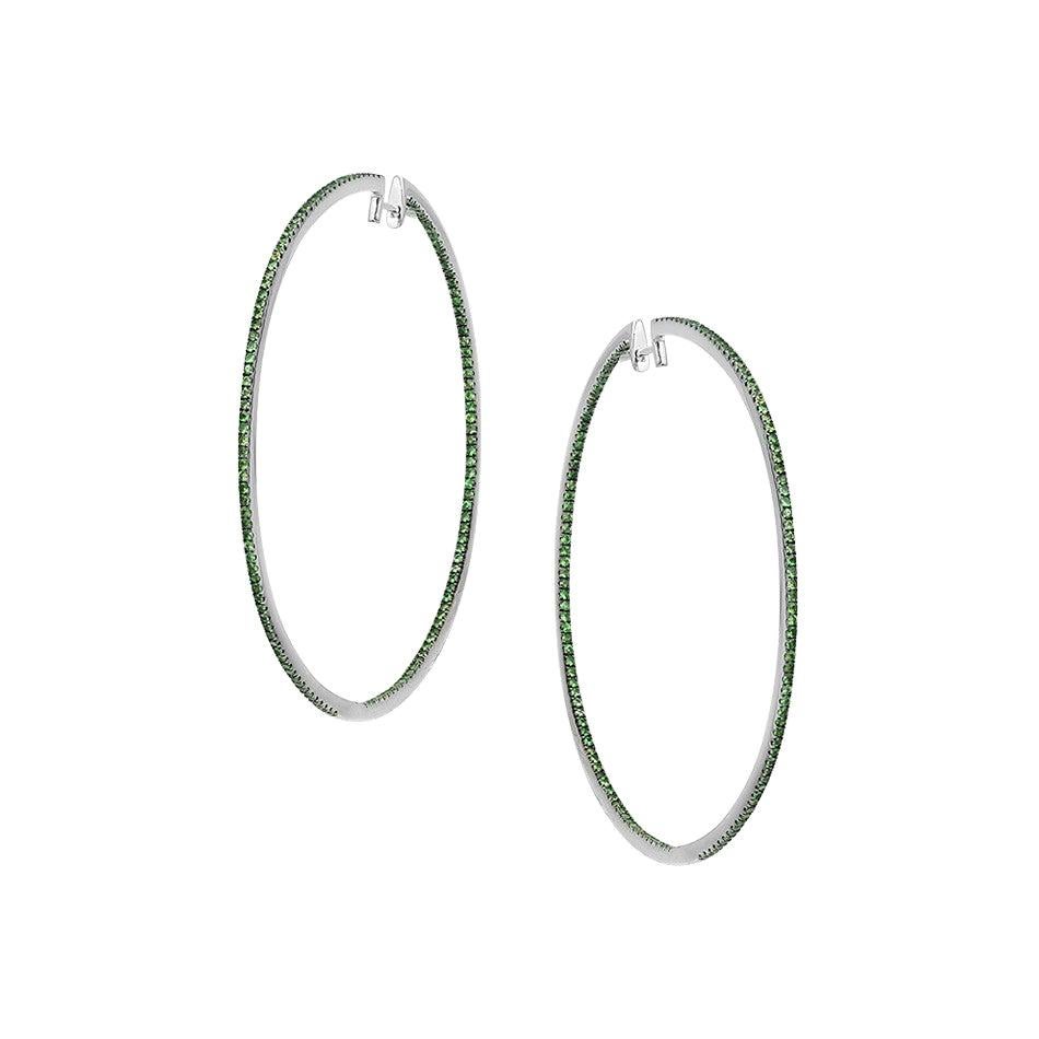 Impressive Green Tsavorite White Gold Hoop Earrings For Sale