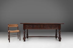 Impressive hand carved console table in oak, Spain, ca. 1550