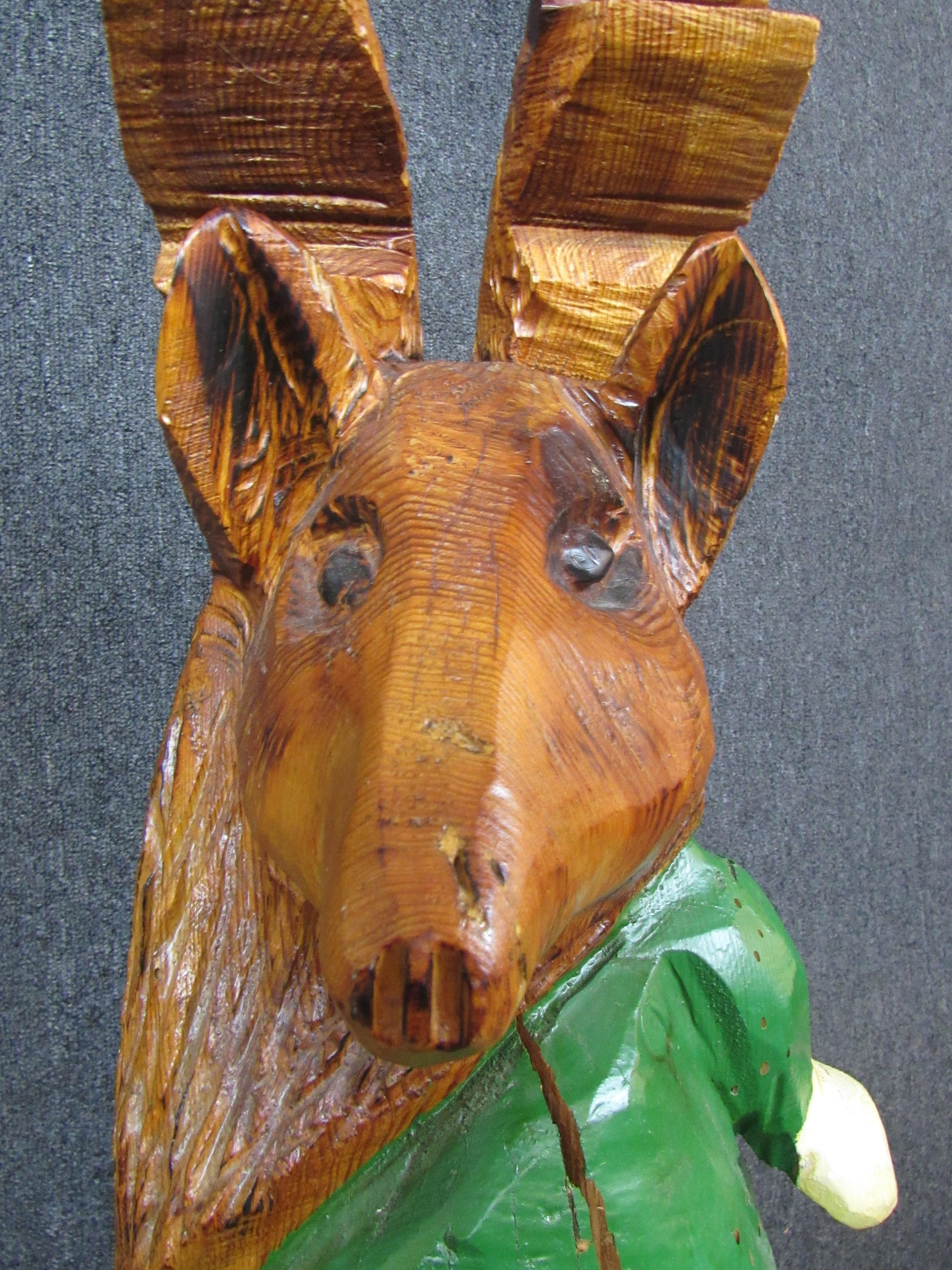Hand Carved Gnome + Deer Woodland Totem  For Sale 5