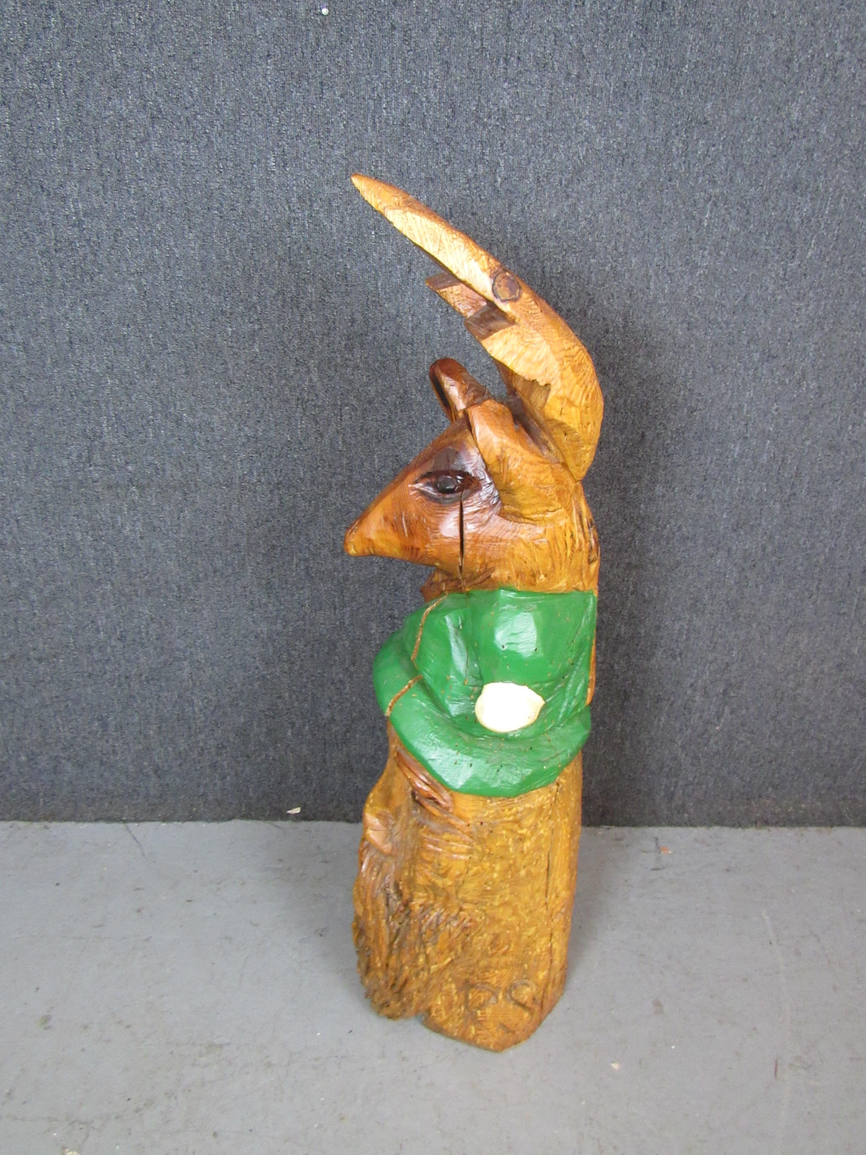 Hand Carved Gnome + Deer Woodland Totem  In Good Condition For Sale In Brooklyn, NY
